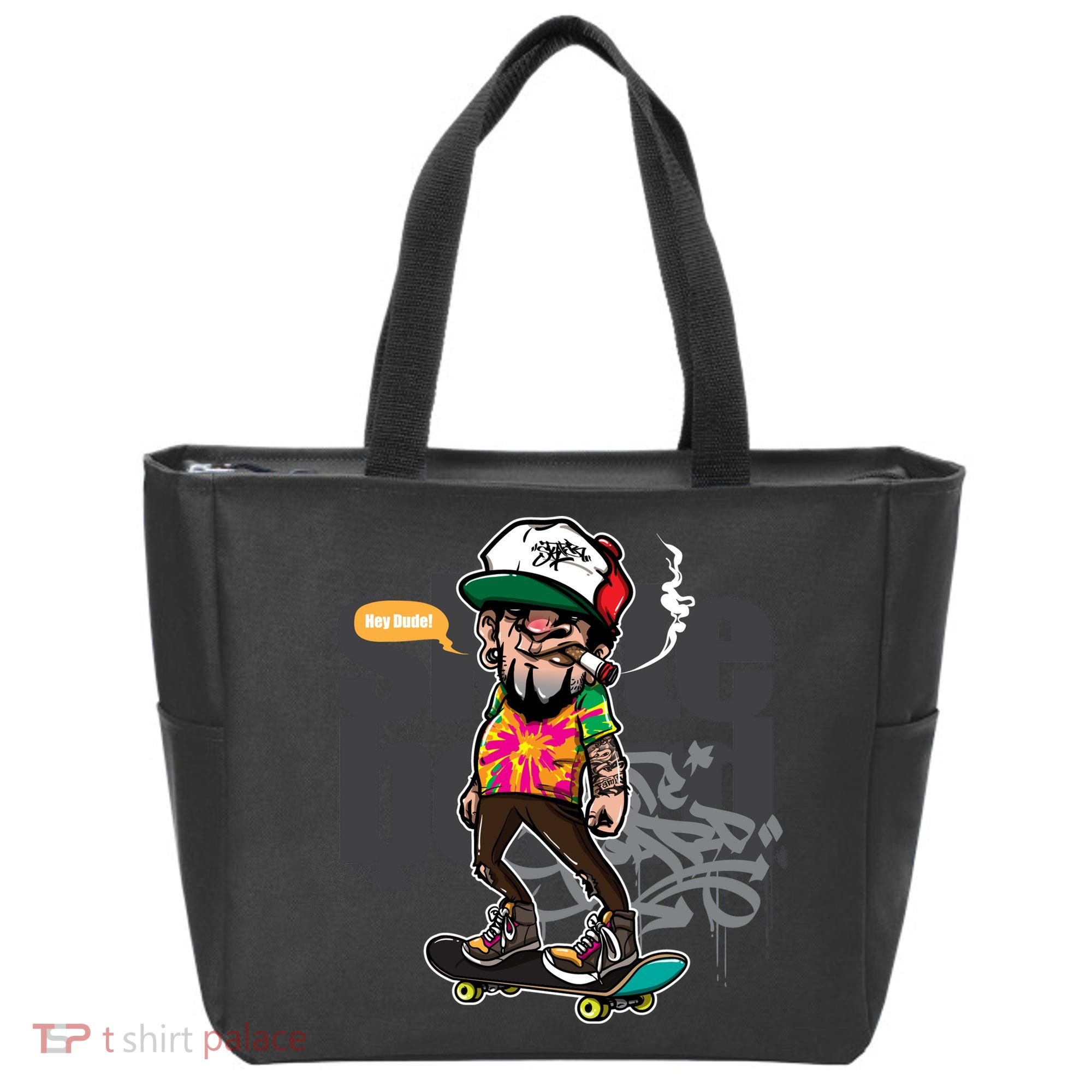 Hipster Riding Skateboard Tote Bag