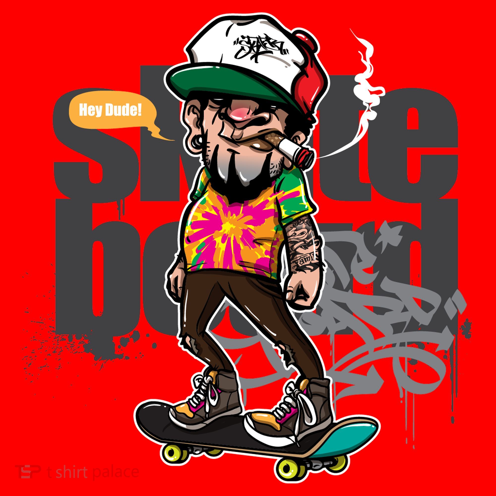 Hipster Riding Skateboard Santa Hat
