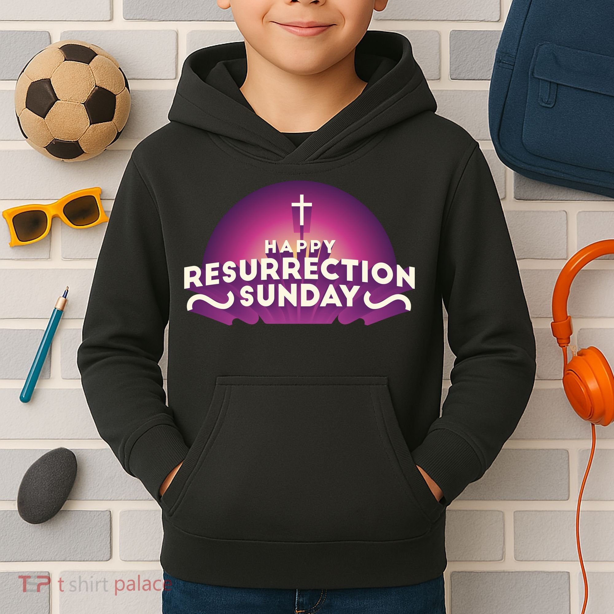 Happy Resurrection Sunday Cross Kids Hoodie