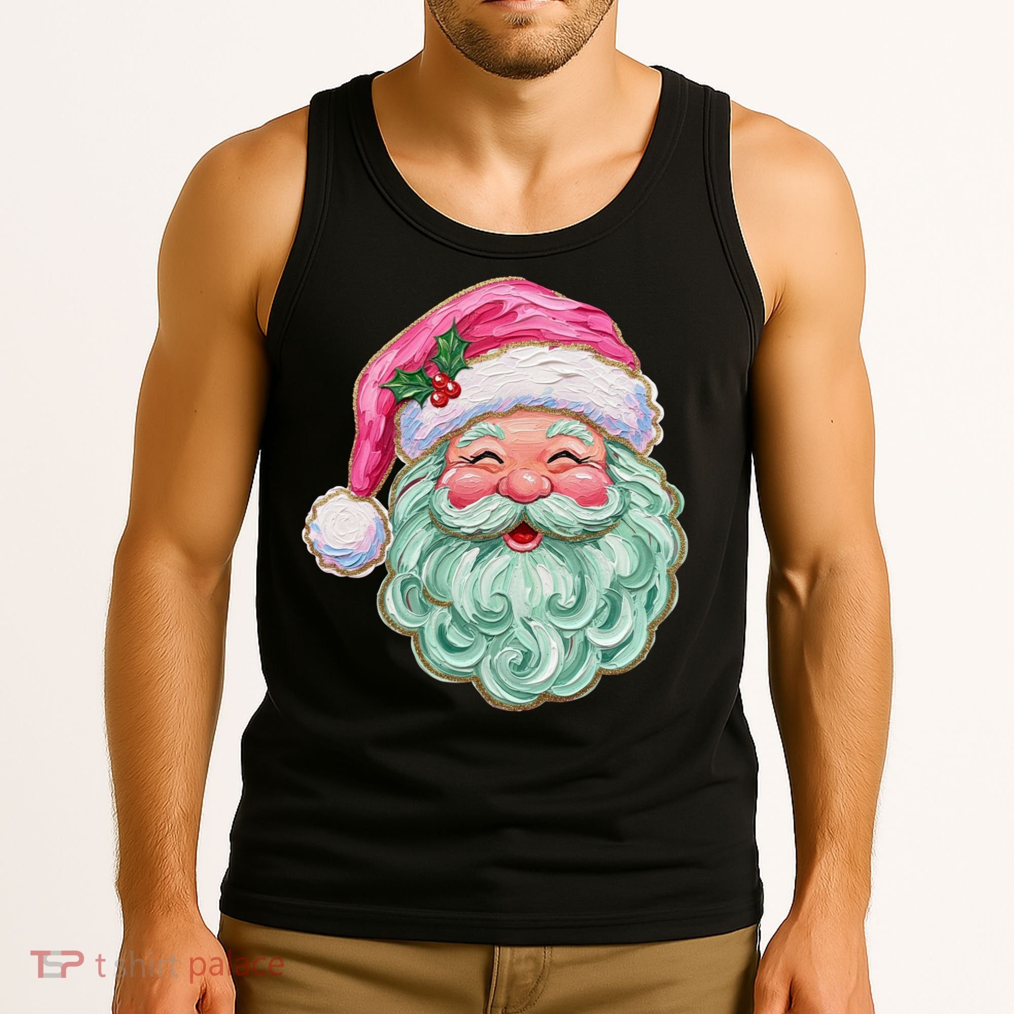 Hand-painted Retro Santa Claus Christmas Cute Tank Top