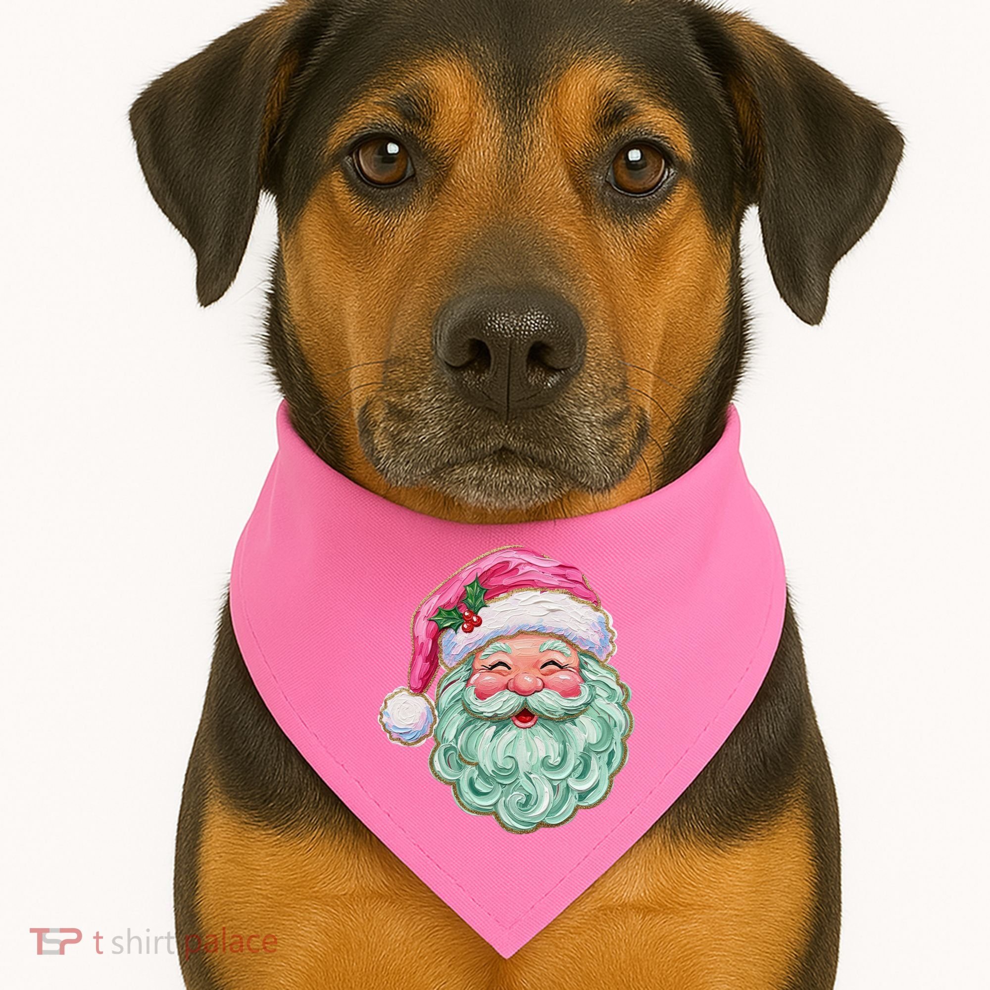 Hand-painted Retro Santa Claus Christmas Cute USA-Made Doggie Bandana