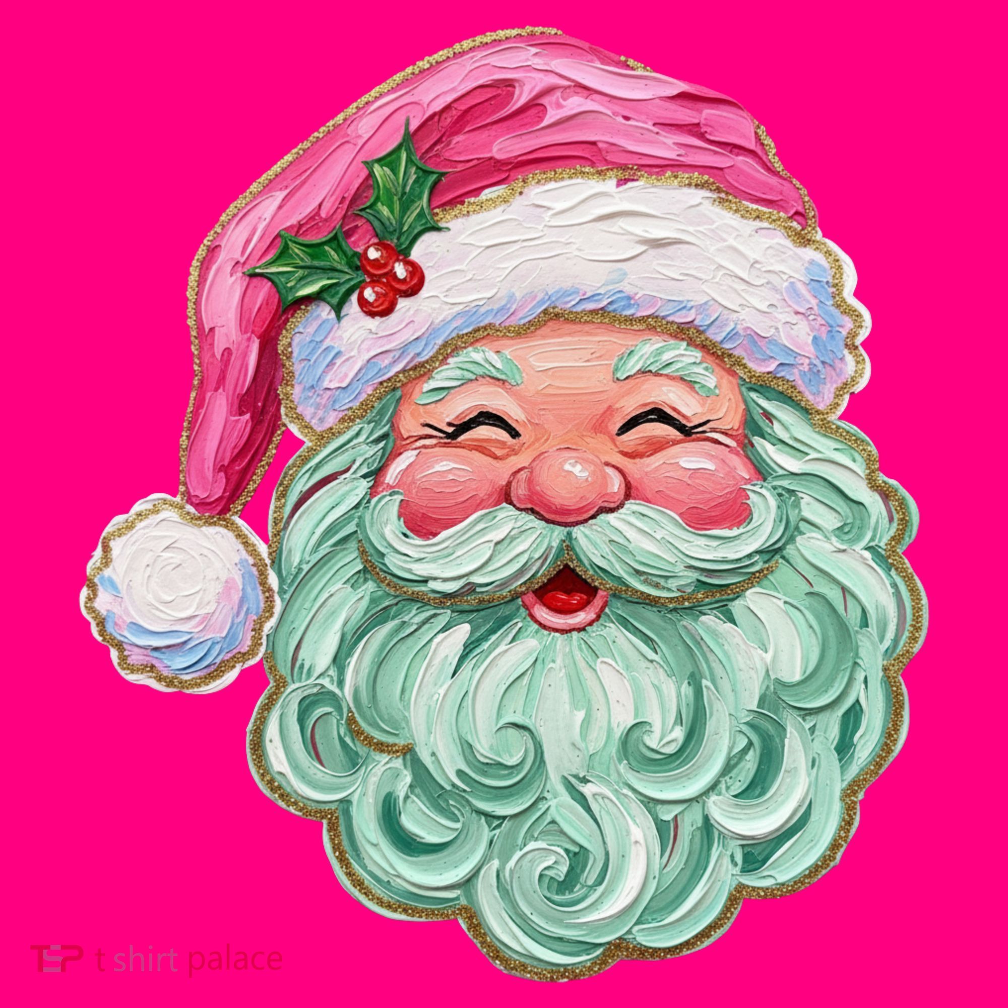 Hand-painted Retro Santa Claus Christmas Cute USA-Made Doggie Bandana