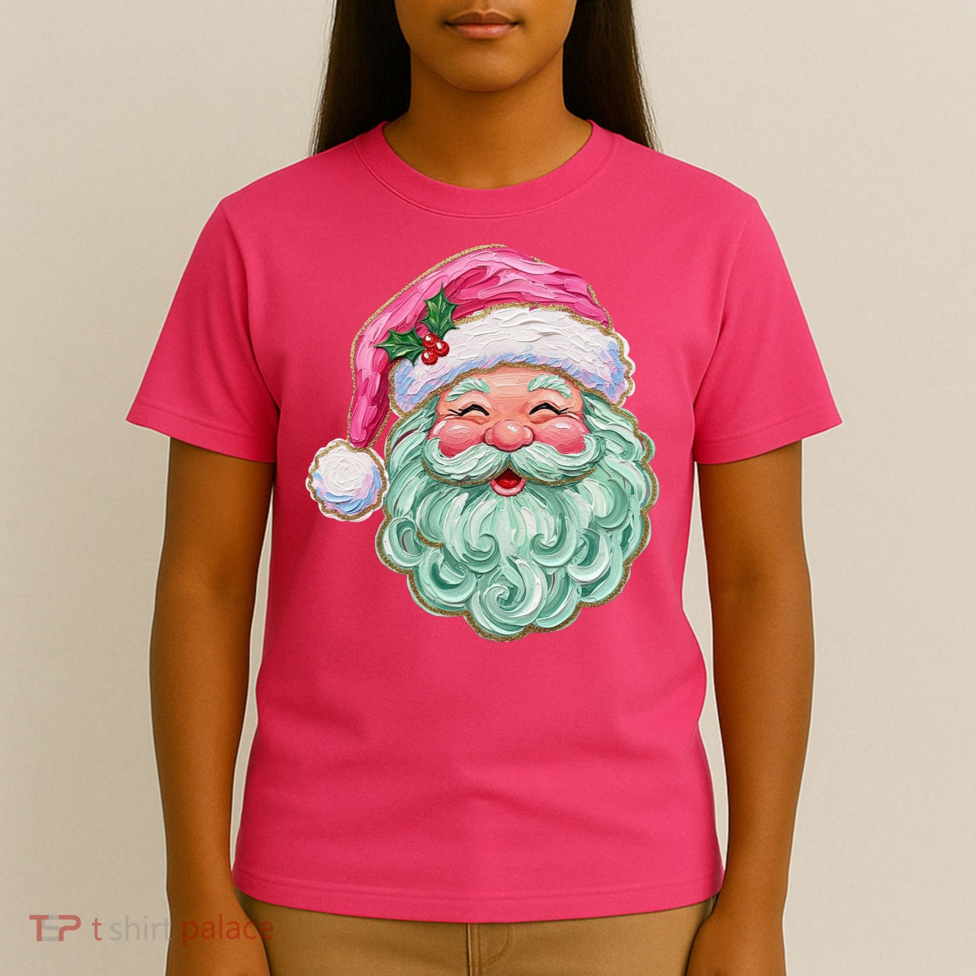 Hand-painted Retro Santa Claus Christmas Cute T-Shirt