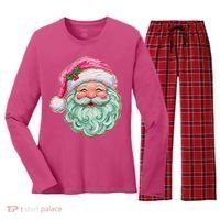 Hand-painted Retro Santa Claus Christmas Cute Women's Long Sleeve Flannel Pajama Set  thumb 0