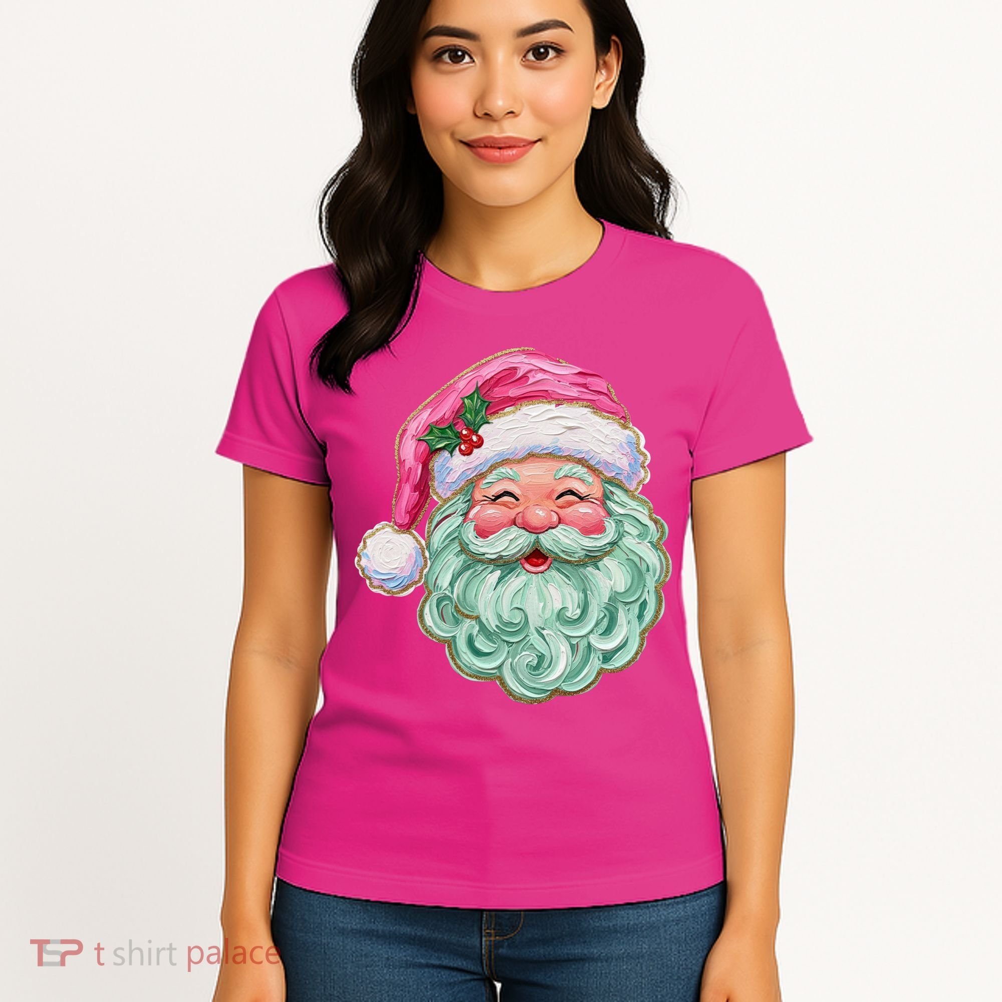 Hand-painted Retro Santa Claus Christmas Cute Women's T-Shirt