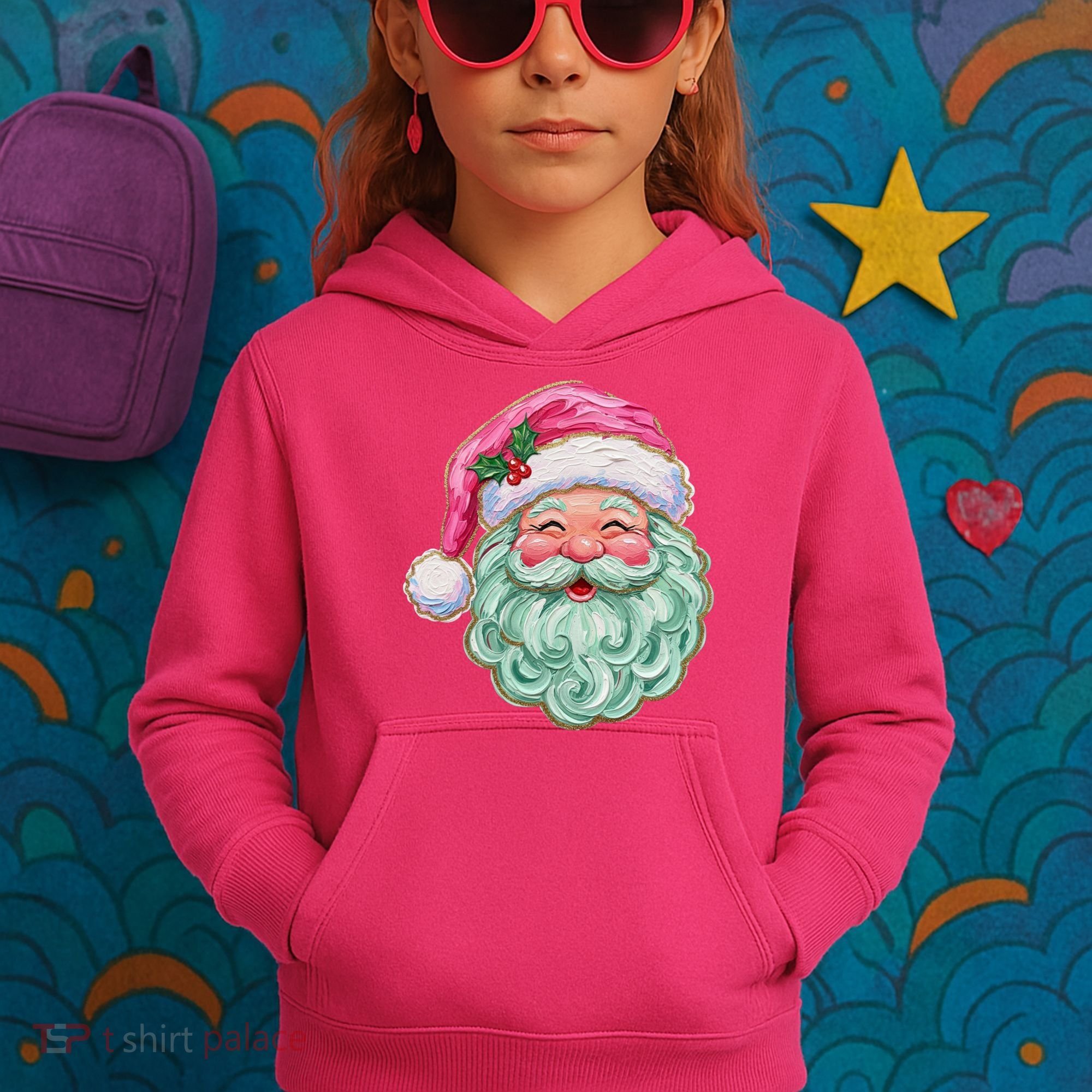 Hand-painted Retro Santa Claus Christmas Cute Kids Hoodie