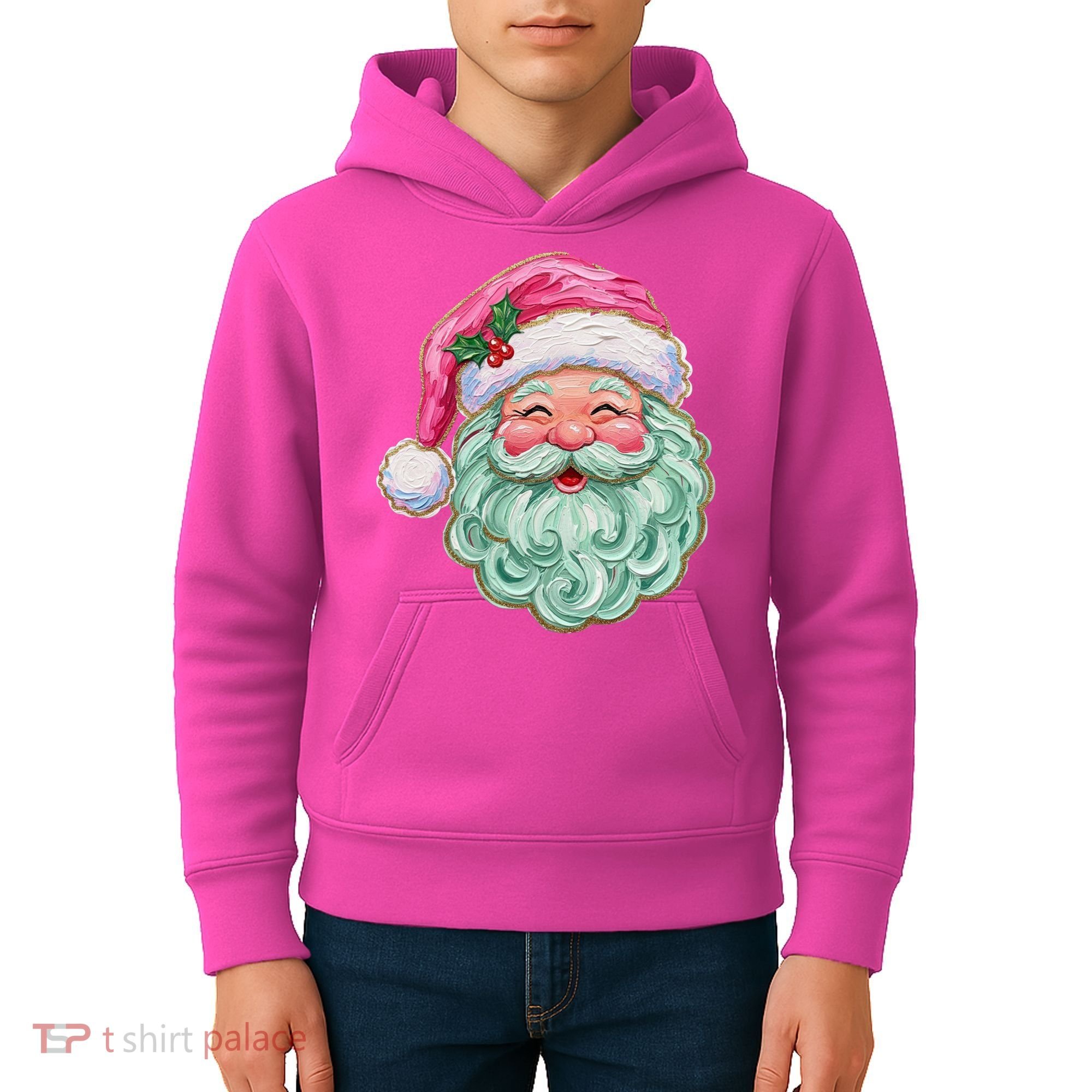 Hand-painted Retro Santa Claus Christmas Cute Kids Hoodie