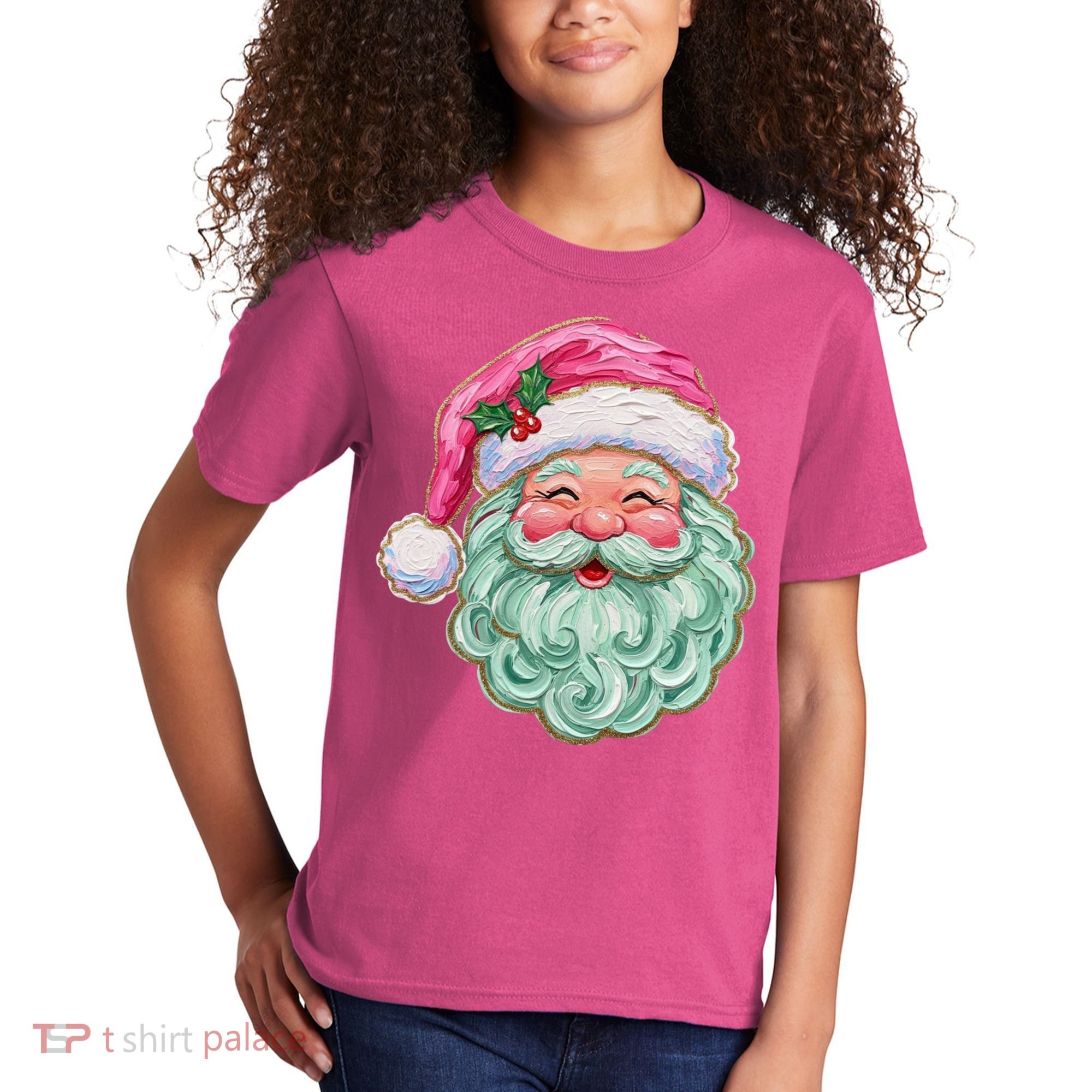 Hand-painted Retro Santa Claus Christmas Cute Kids T-Shirt
