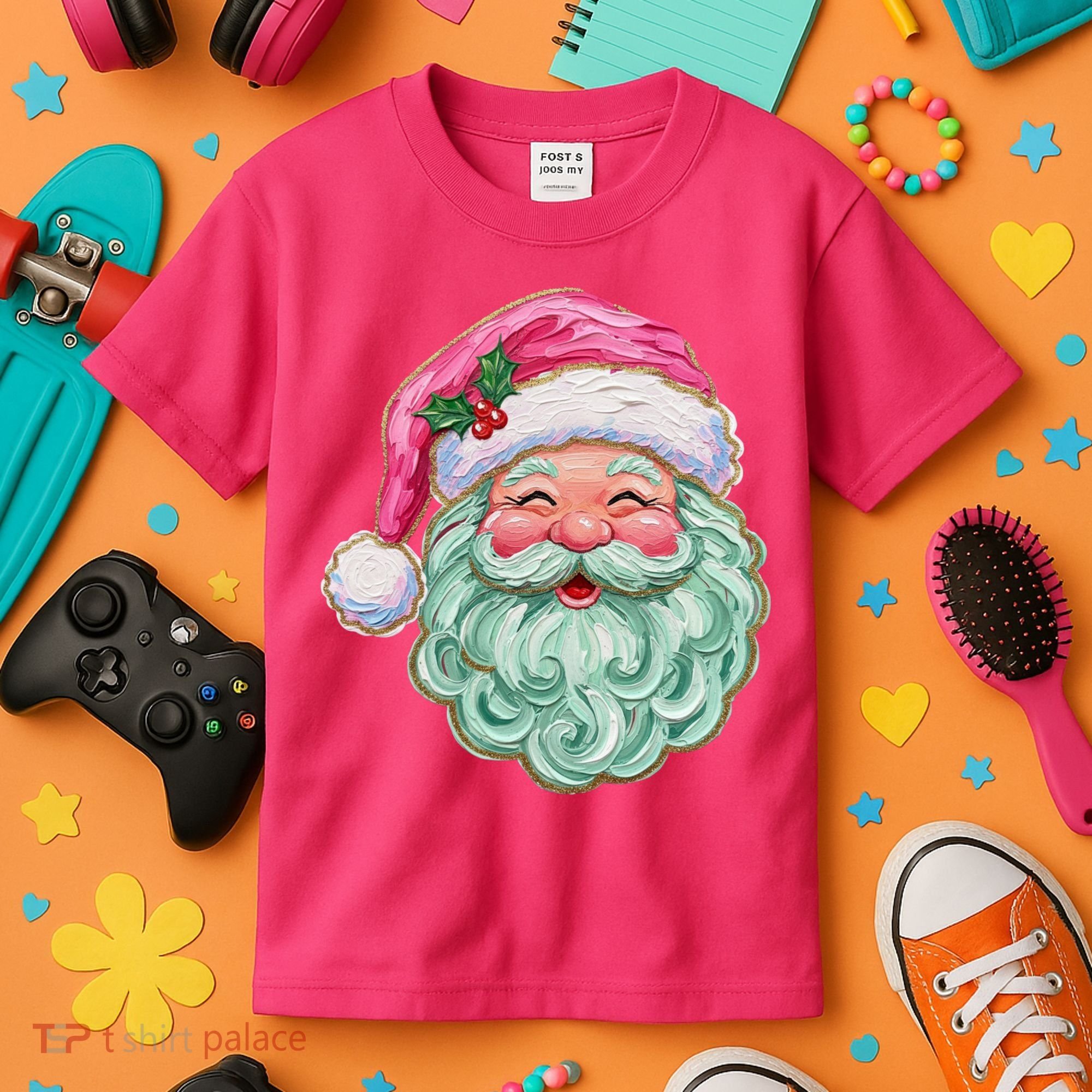 Hand-painted Retro Santa Claus Christmas Cute Kids T-Shirt