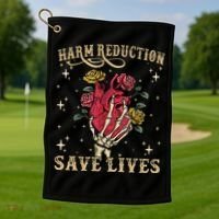 Harm Reduction Save Lives Skeleton Golf Towel thumb 1