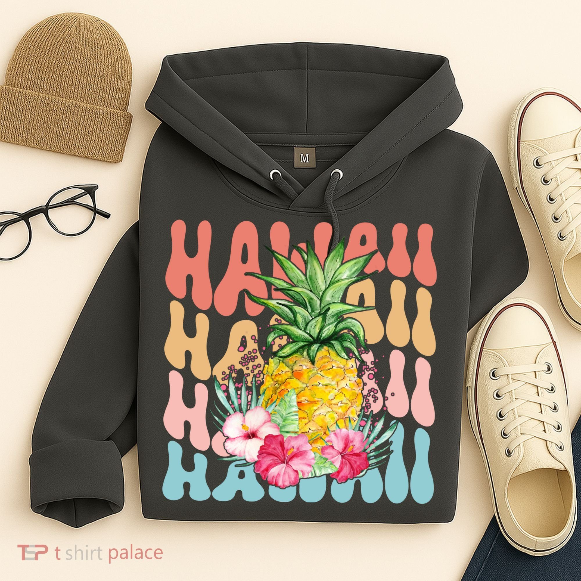Hawaii Retro Tropical Pineapple Floral Hoodie