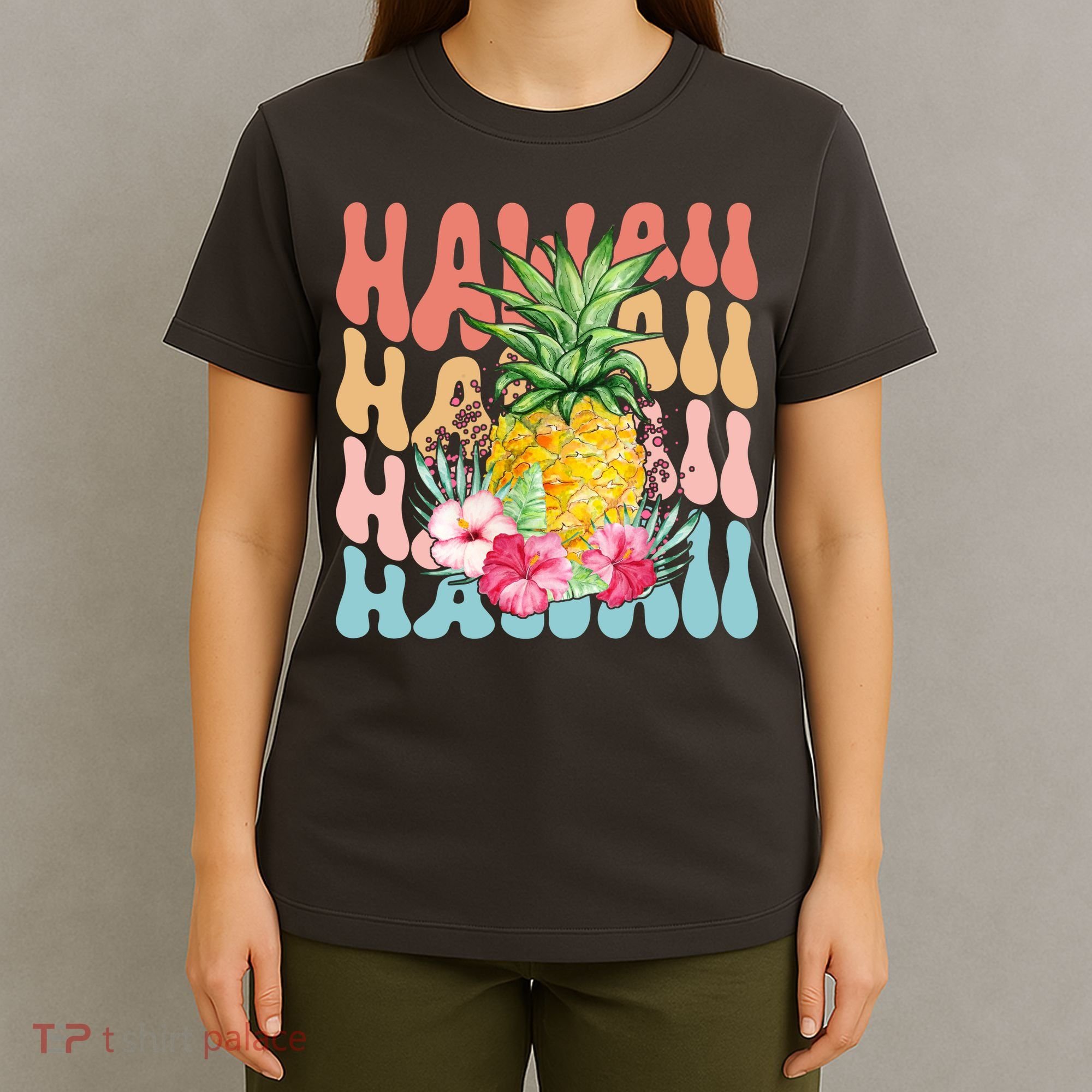 Hawaii Retro Tropical Pineapple Floral T-Shirt