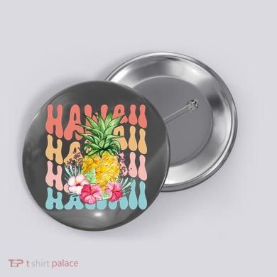 Hawaii Retro Tropical Pineapple Floral Button