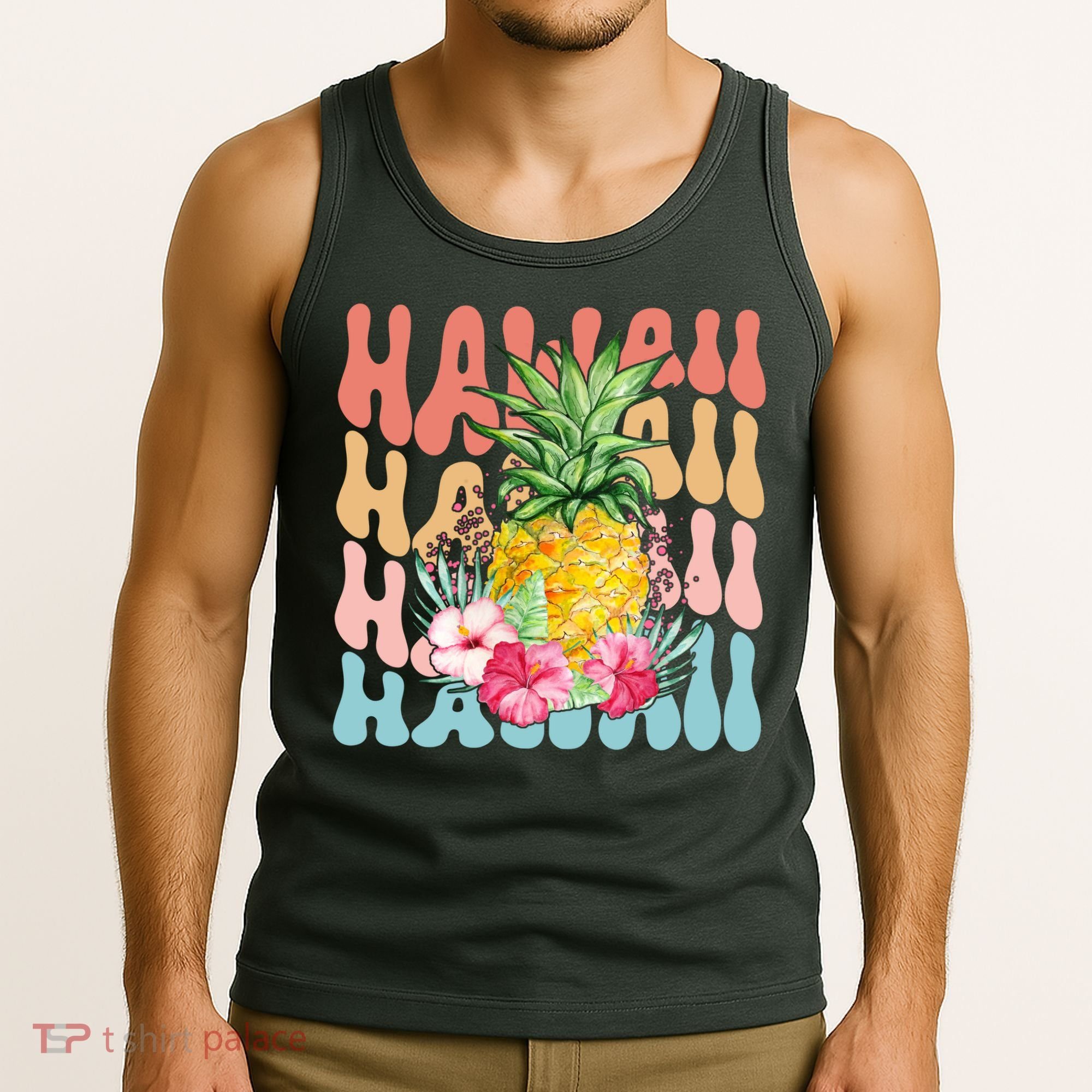Hawaii Retro Tropical Pineapple Floral Tank Top