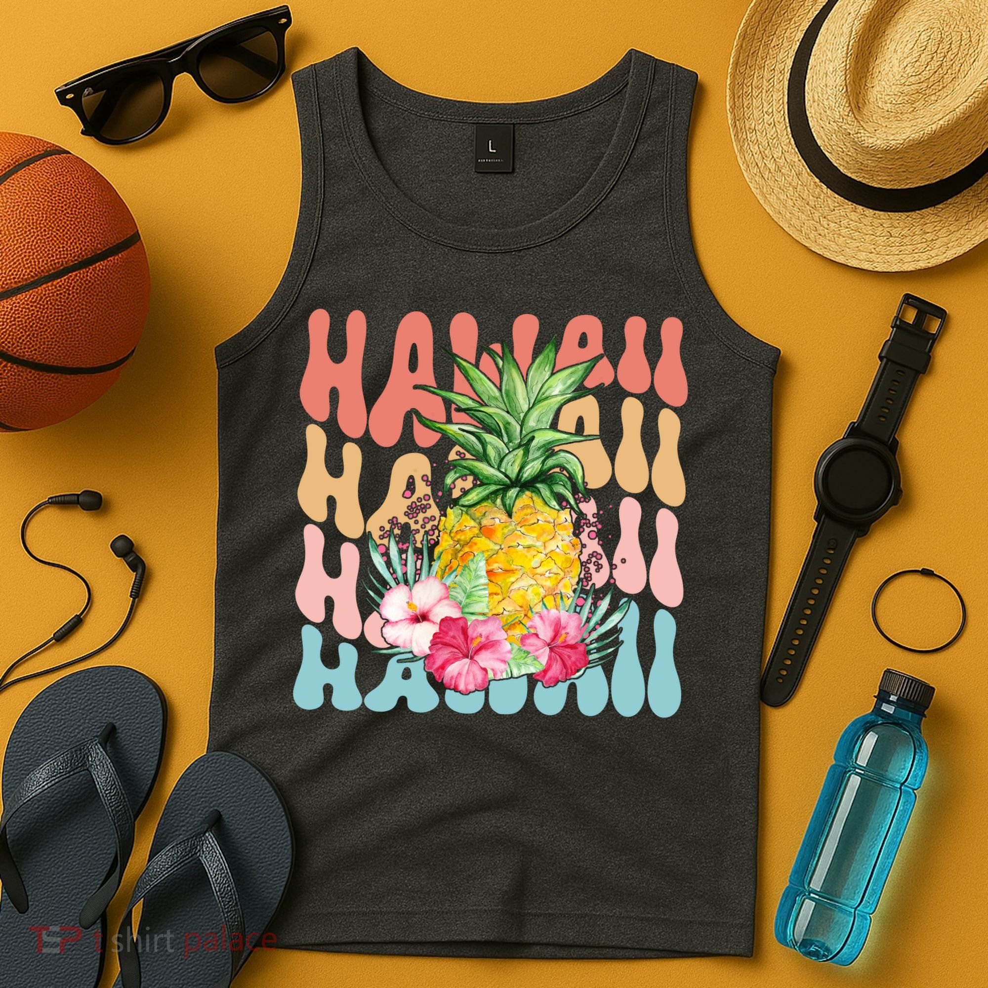 Hawaii Retro Tropical Pineapple Floral Tank Top