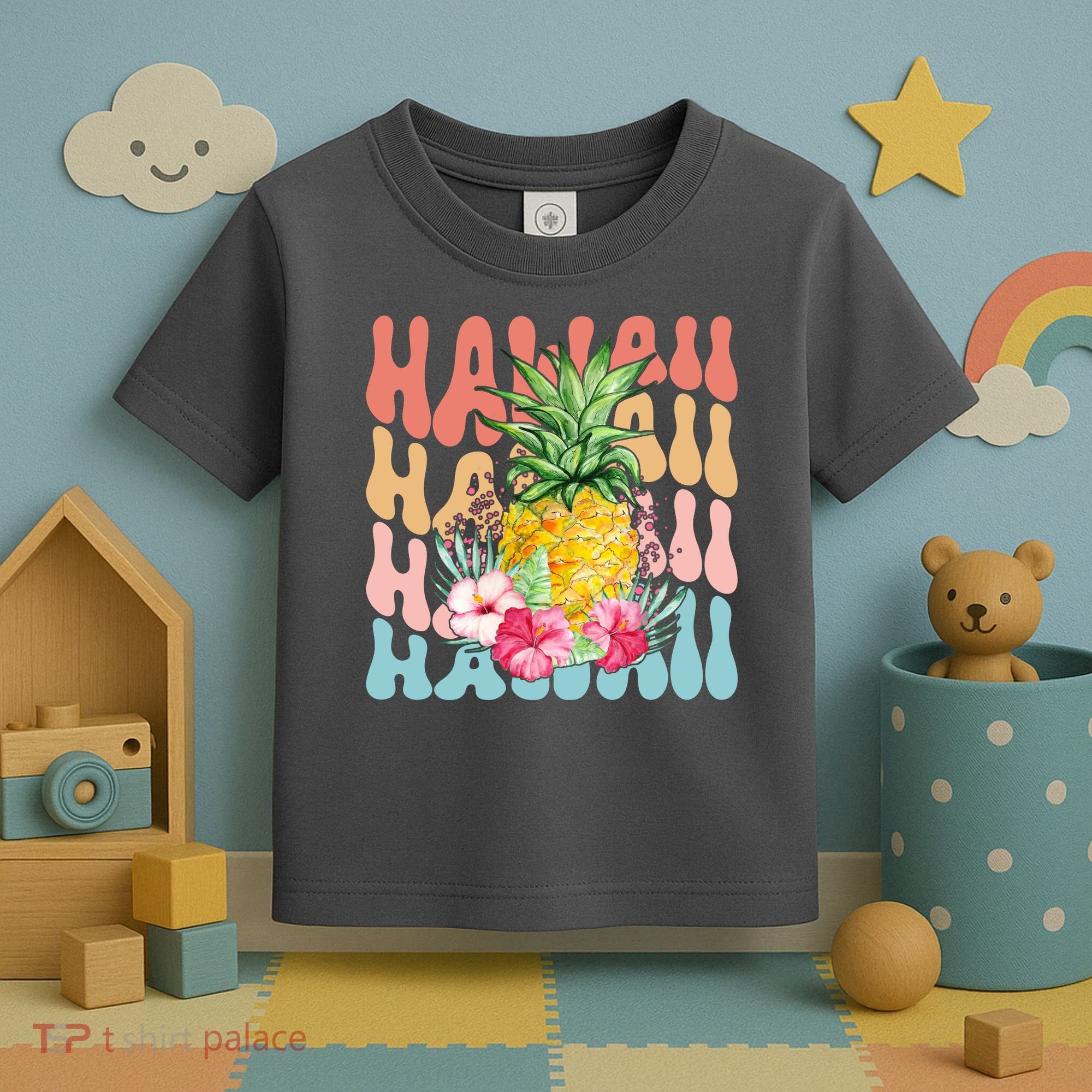 Hawaii Retro Tropical Pineapple Floral Toddler T-Shirt