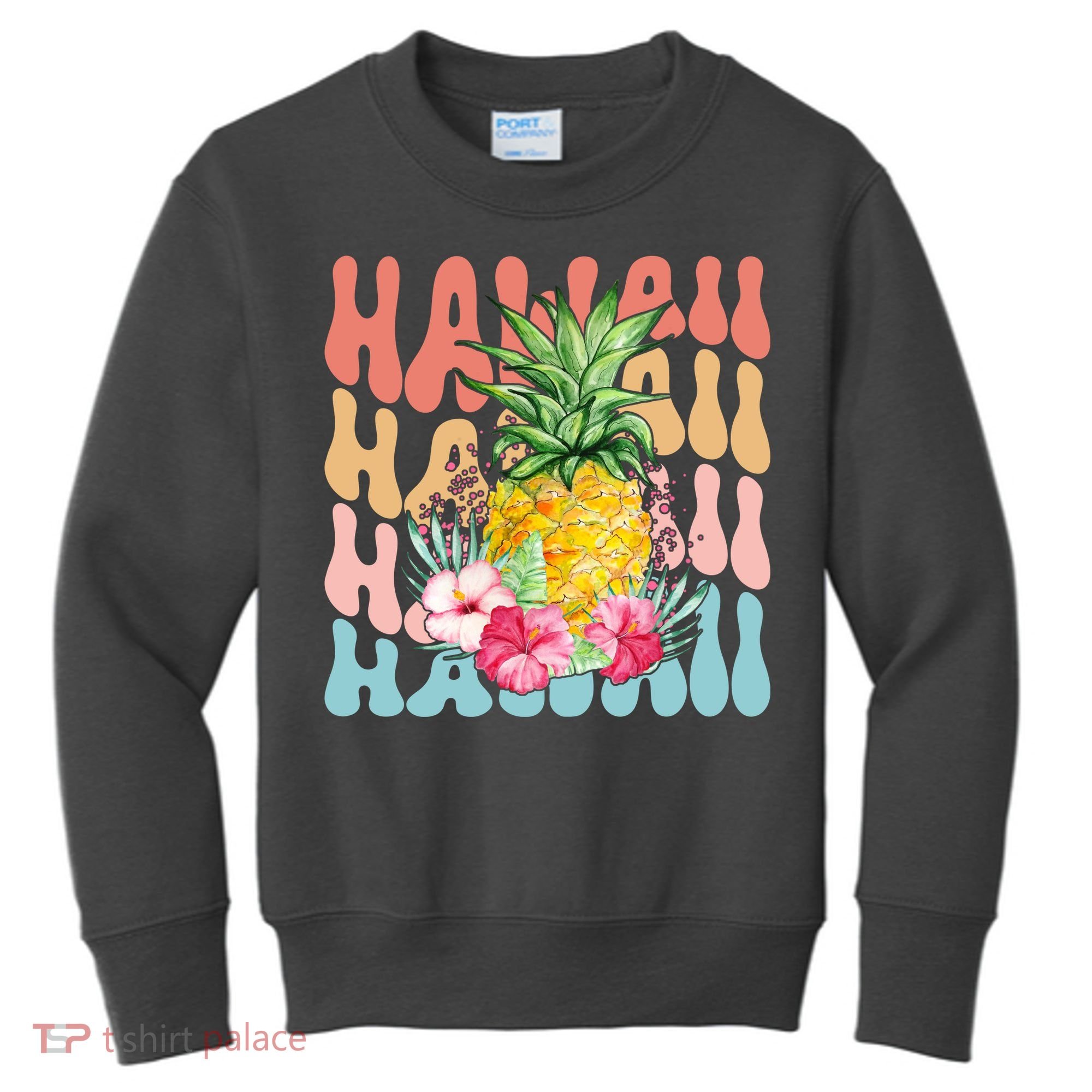 Hawaii Retro Tropical Pineapple Floral Kids Sweatshirt