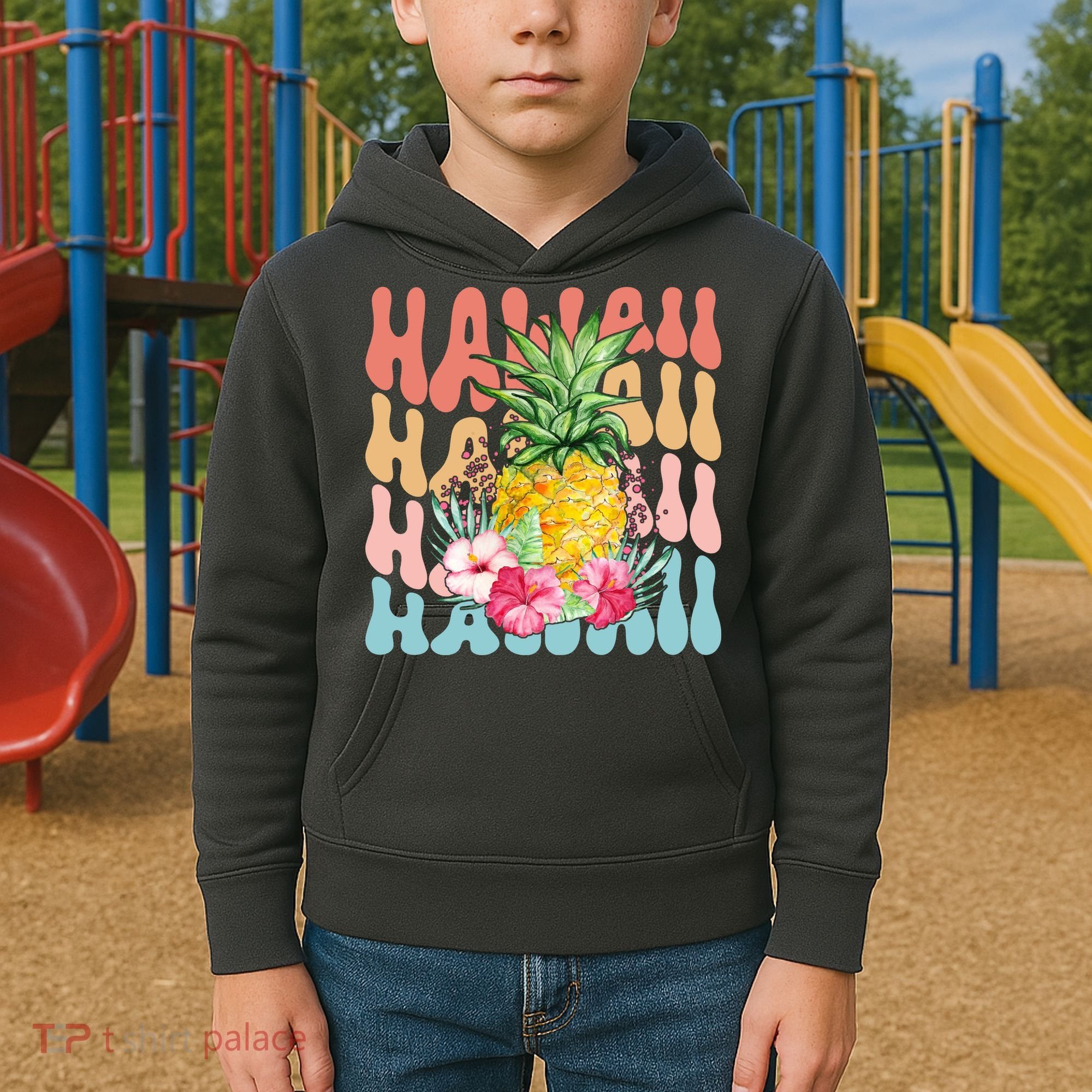 Hawaii Retro Tropical Pineapple Floral Kids Hoodie