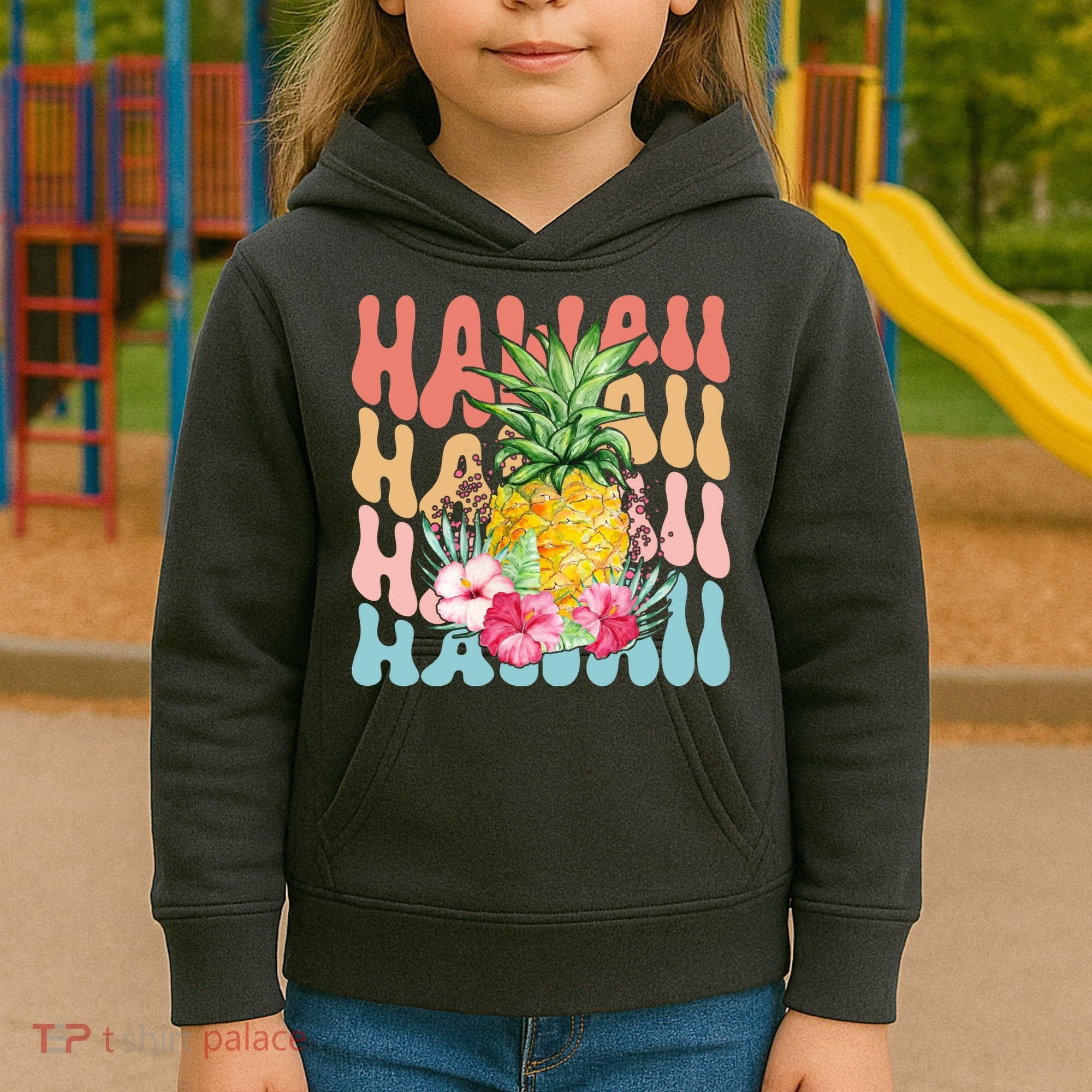 Hawaii Retro Tropical Pineapple Floral Kids Hoodie