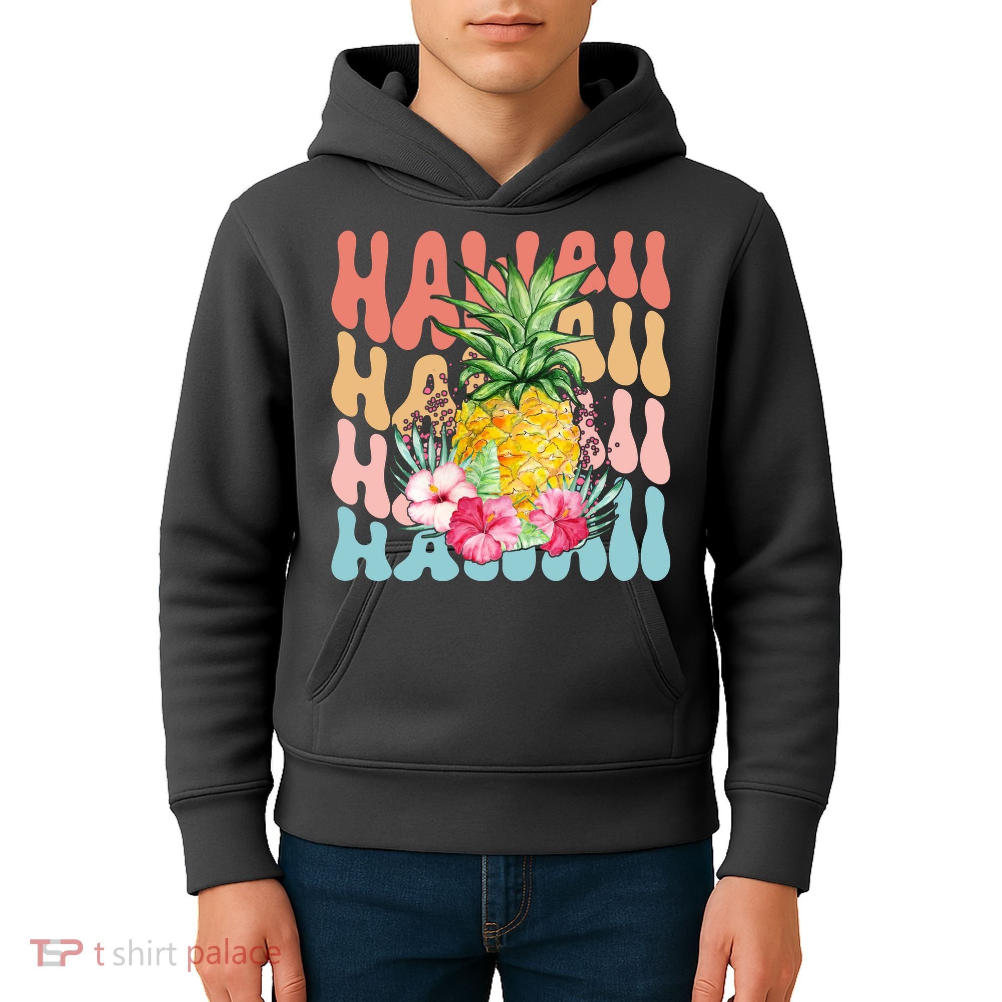Hawaii Retro Tropical Pineapple Floral Kids Hoodie