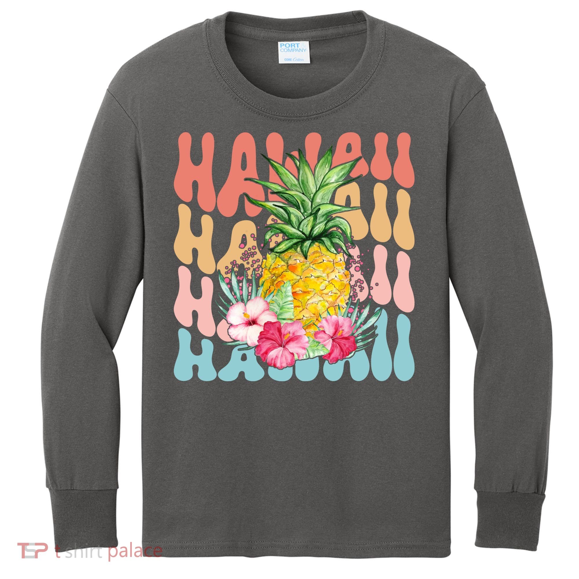 Hawaii Retro Tropical Pineapple Floral Kids Long Sleeve Shirt