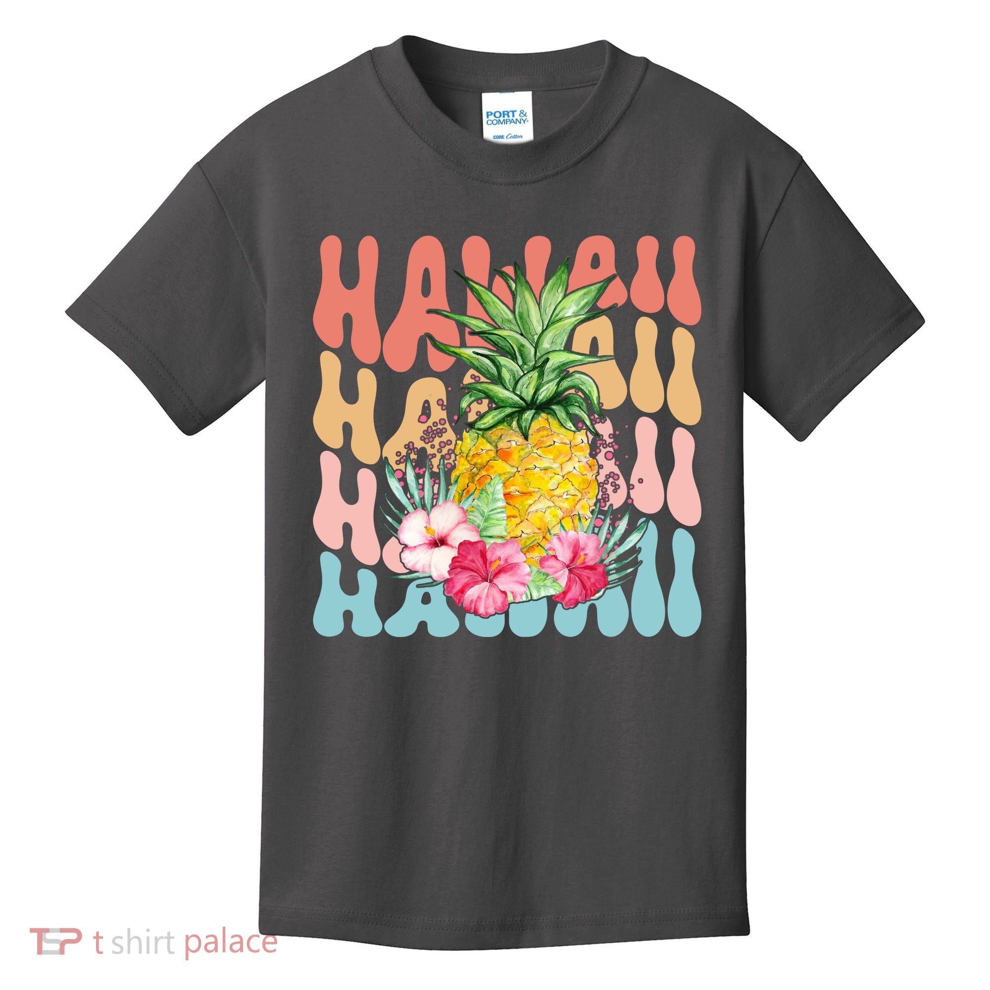Hawaii Retro Tropical Pineapple Floral Kids T-Shirt