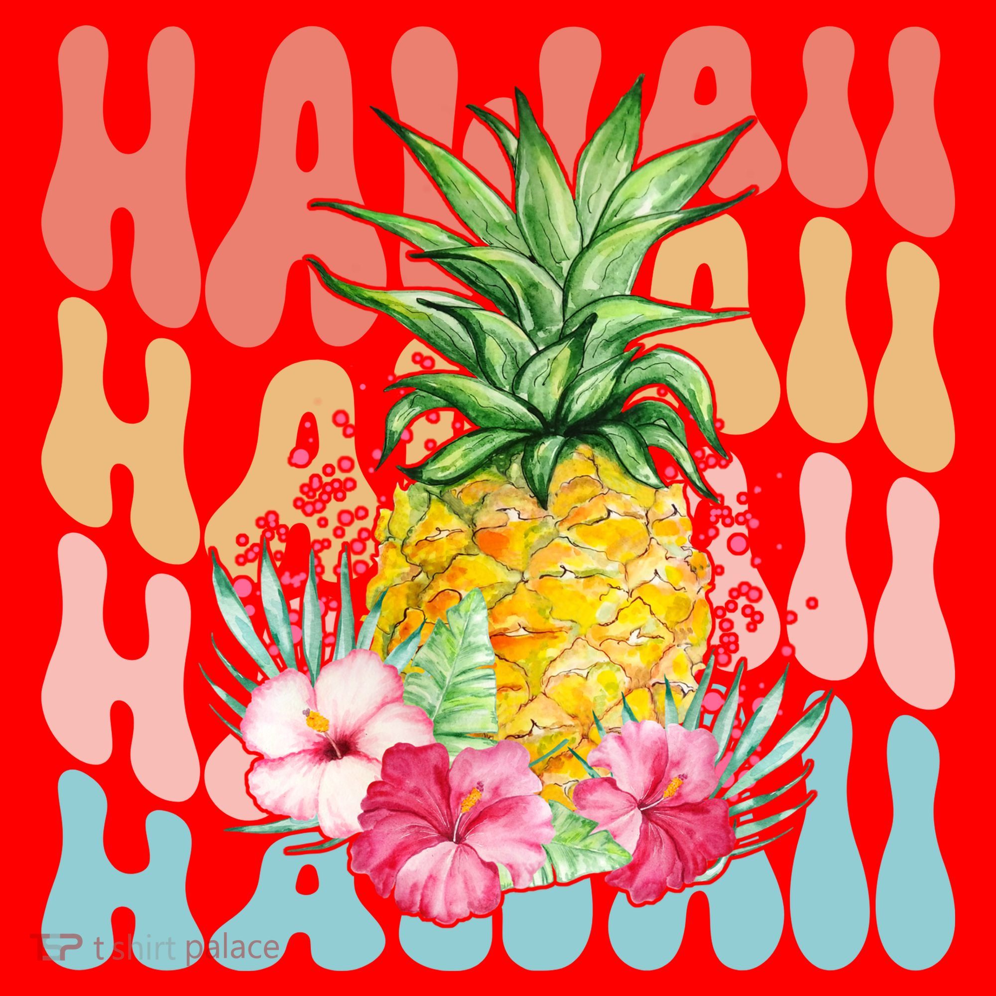 Hawaii Retro Tropical Pineapple Floral Santa Hat
