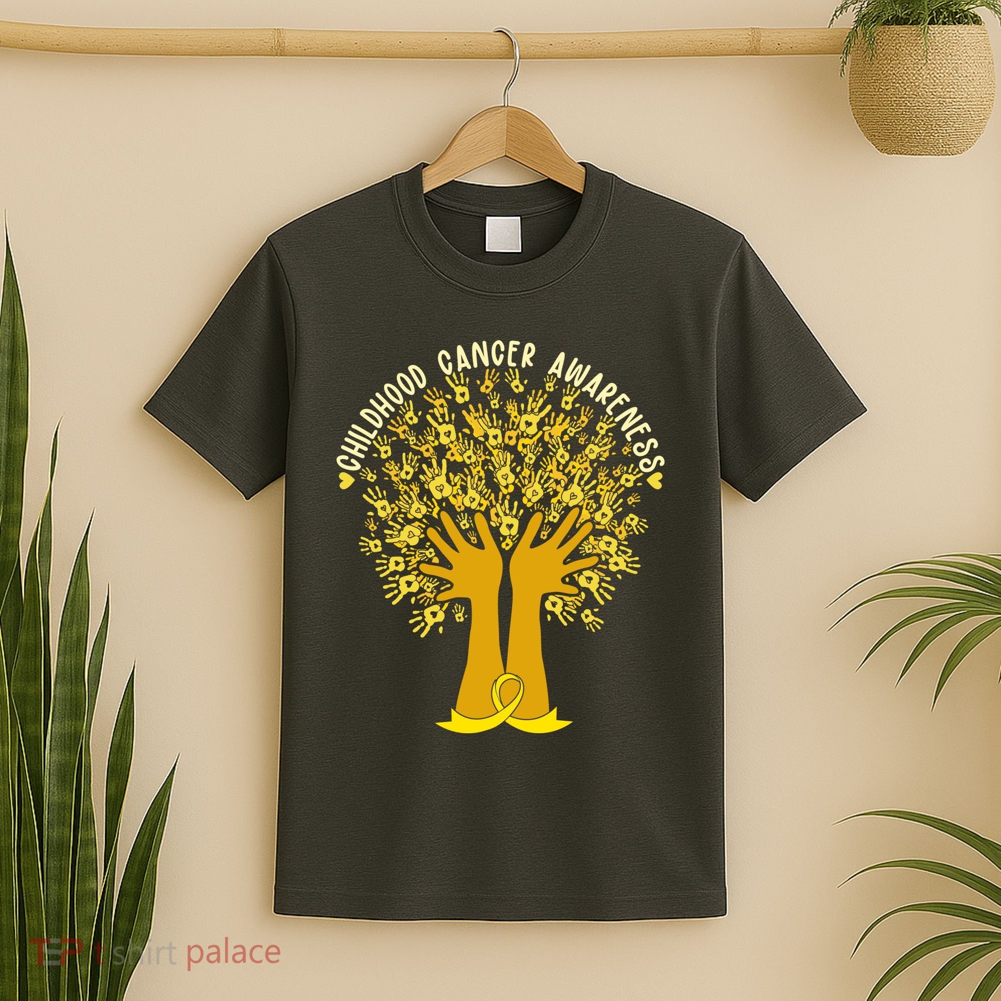 Handprint Ribbon Tree Childhood Cancer Awareness T-Shirt