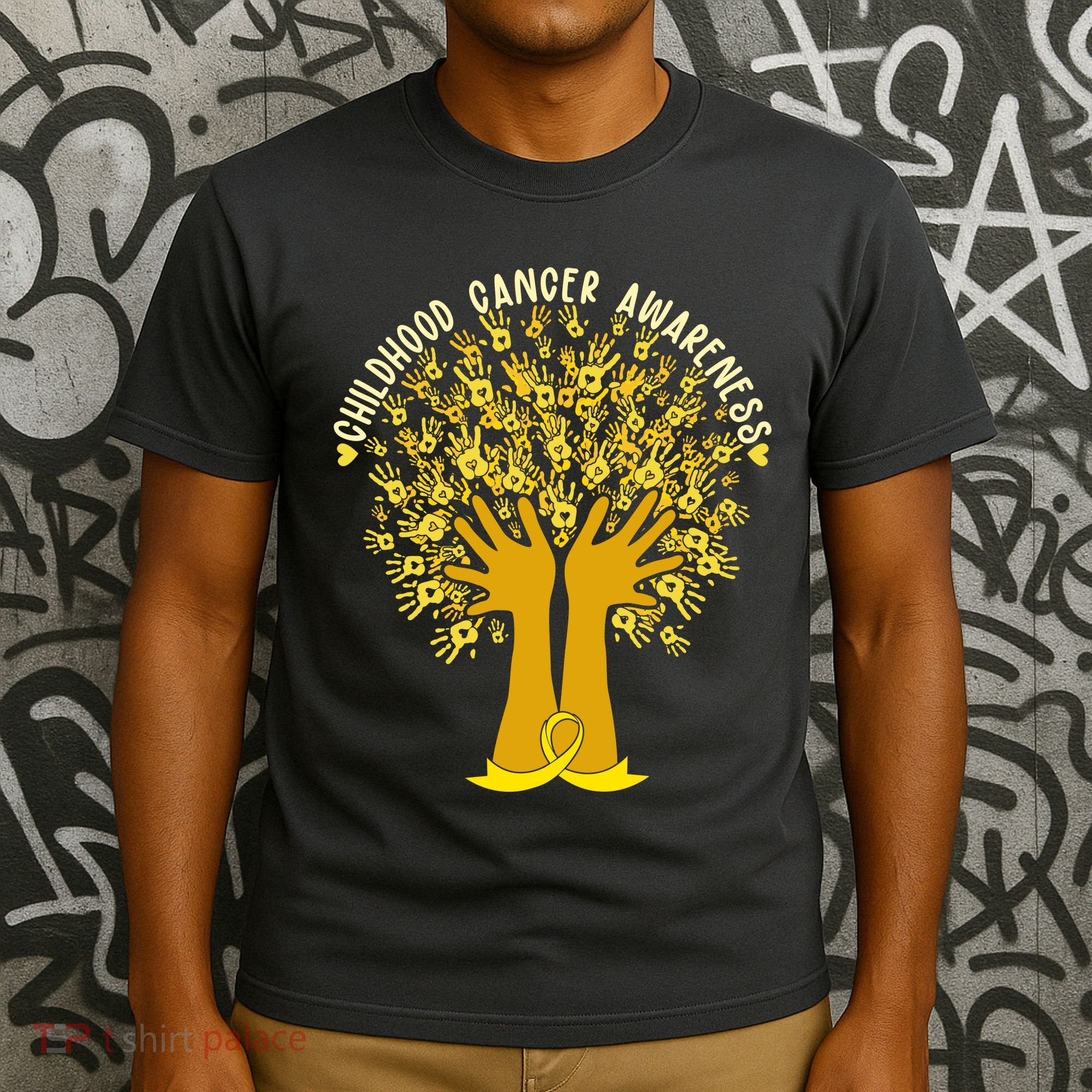 Handprint Ribbon Tree Childhood Cancer Awareness T-Shirt