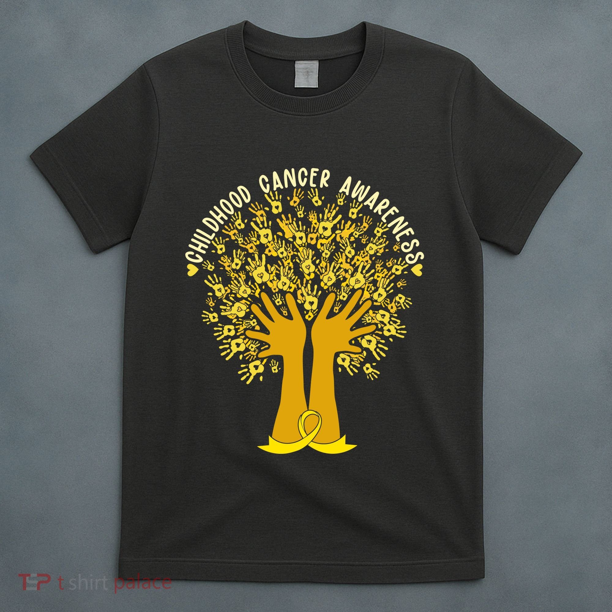 Handprint Ribbon Tree Childhood Cancer Awareness T-Shirt