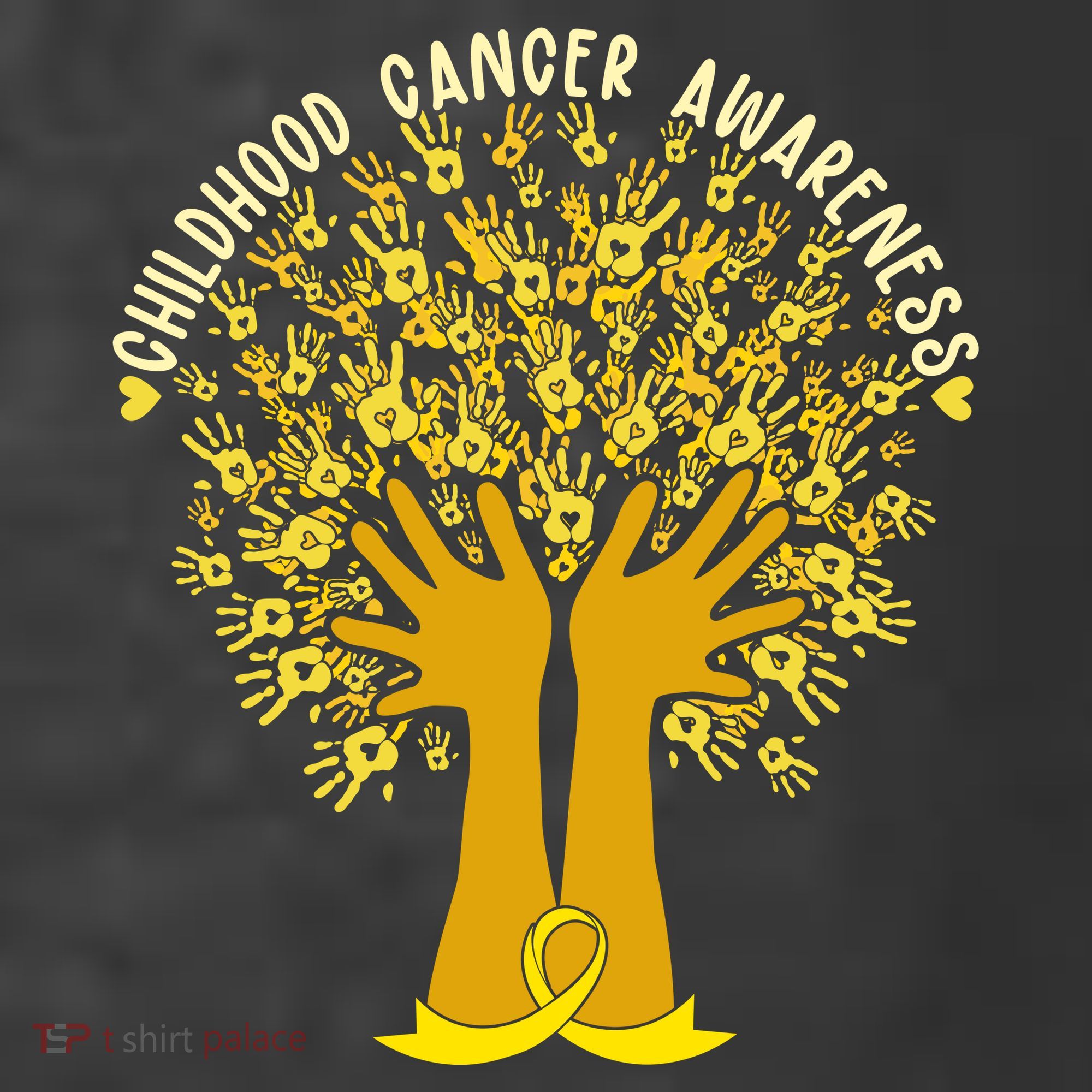 Handprint Ribbon Tree Childhood Cancer Awareness T-Shirt
