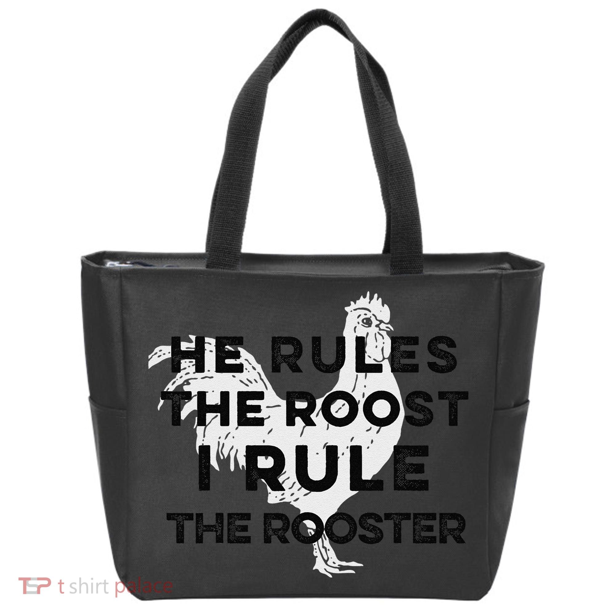 He Rules The Roost I Rule The Rooster Funny Boss Chickens Tote Bag