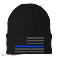 Honor Respect Thin Blue Line Flag Gift Police Gift Beanie thumb 0