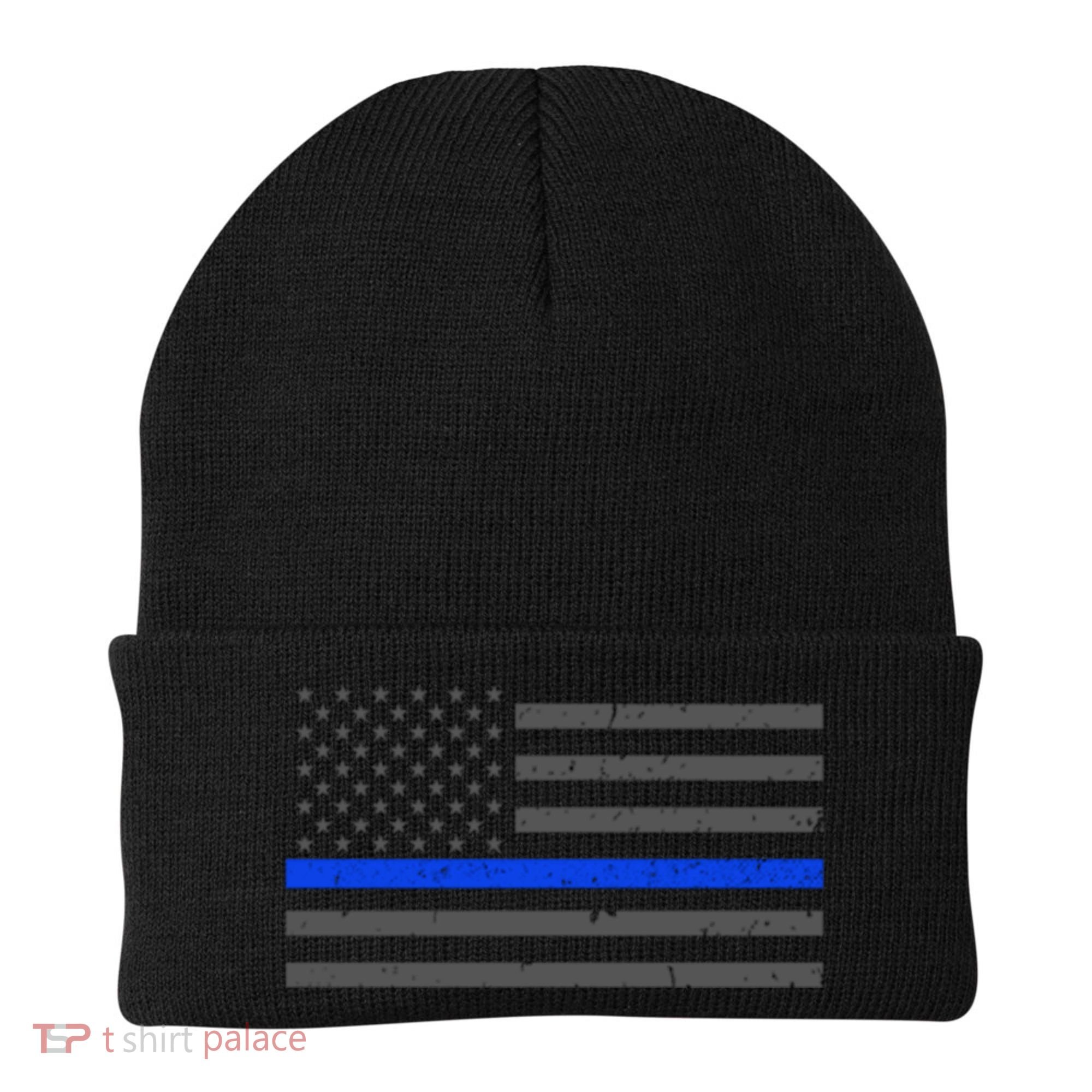 Honor Respect Thin Blue Line Flag Gift Police Gift Beanie