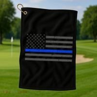 Honor Respect Thin Blue Line Flag Gift Police Gift Golf Towel thumb 1