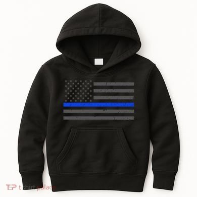 Honor Respect Thin Blue Line Flag Gift Police Gift Kids Hoodie