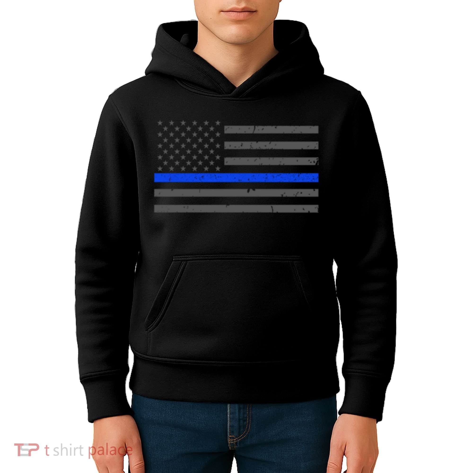Honor Respect Thin Blue Line Flag Gift Police Gift Kids Hoodie