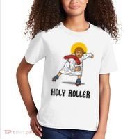 Holy Roller T Jesus Roller Skates Skating Kids T-Shirt thumb 2