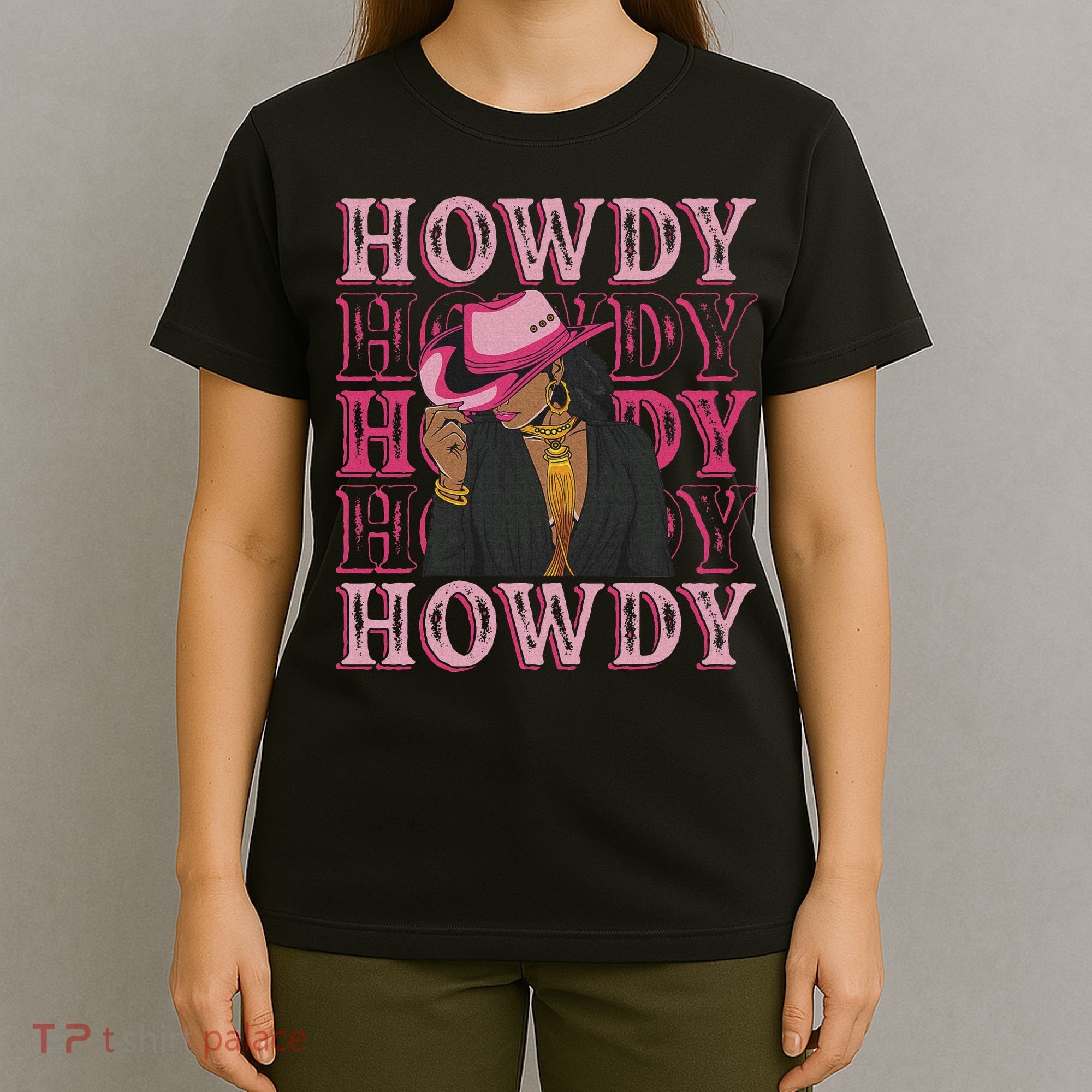 Howdy Retro Western Black Cowgirl African American Women T-Shirt