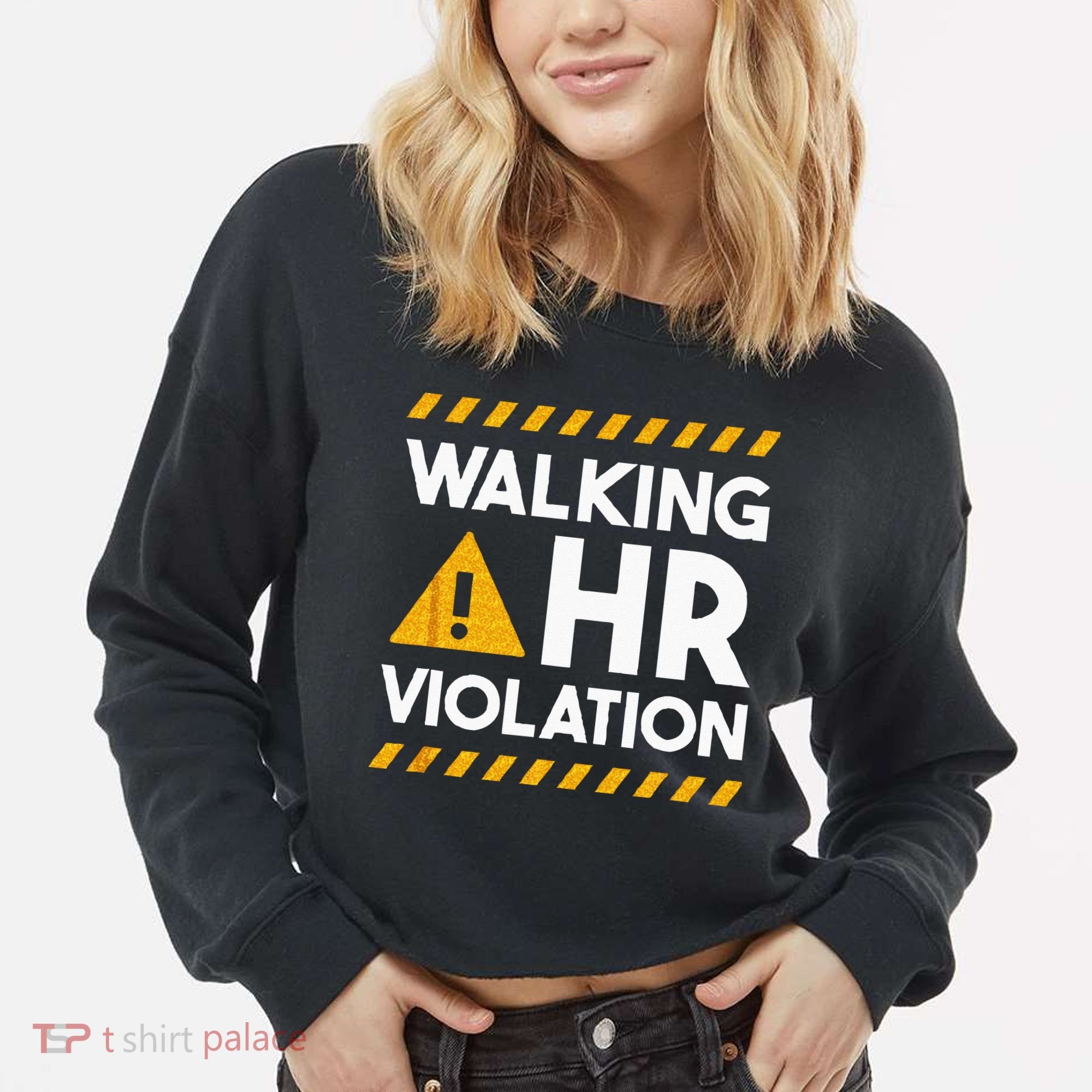 Human Resources Walking HR Violation Cropped Pullover Crew