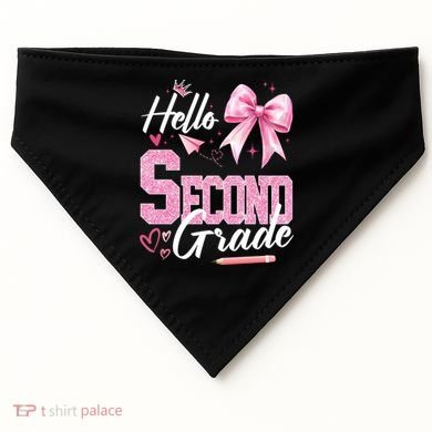 Hello Second 2nd Grade First Day Of School Coquette Teacher USA-Made Doggie Bandana