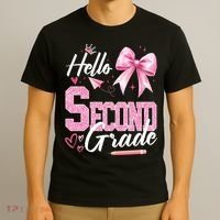 Hello Second 2nd Grade First Day Of School Coquette Teacher T-Shirt thumb 3