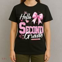 Hello Second 2nd Grade First Day Of School Coquette Teacher T-Shirt thumb 4