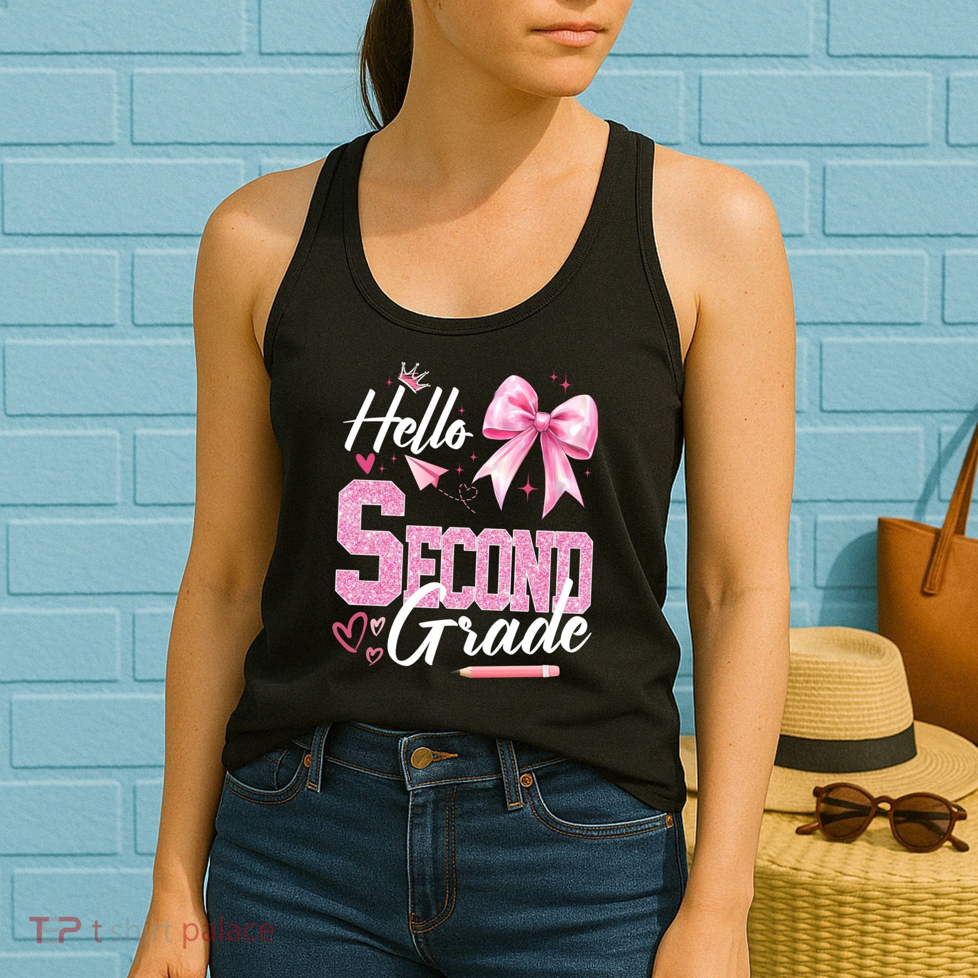 Hello Second 2nd Grade First Day Of School Coquette Teacher Women's Tank Top