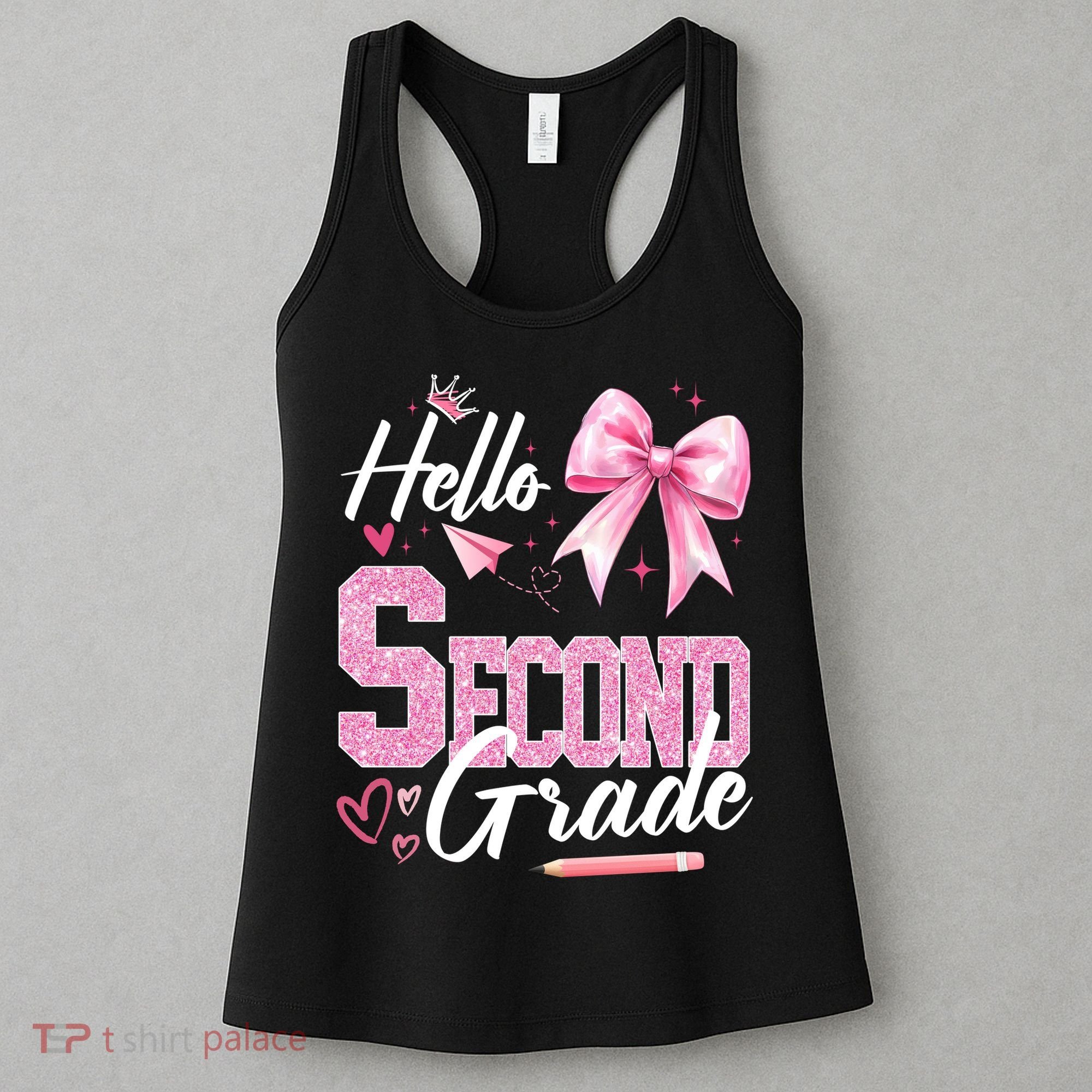Hello Second 2nd Grade First Day Of School Coquette Teacher Women's Tank Top