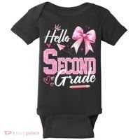 Hello Second 2nd Grade First Day Of School Coquette Teacher Baby Bodysuit thumb 0