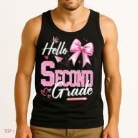 Hello Second 2nd Grade First Day Of School Coquette Teacher Tank Top thumb 3