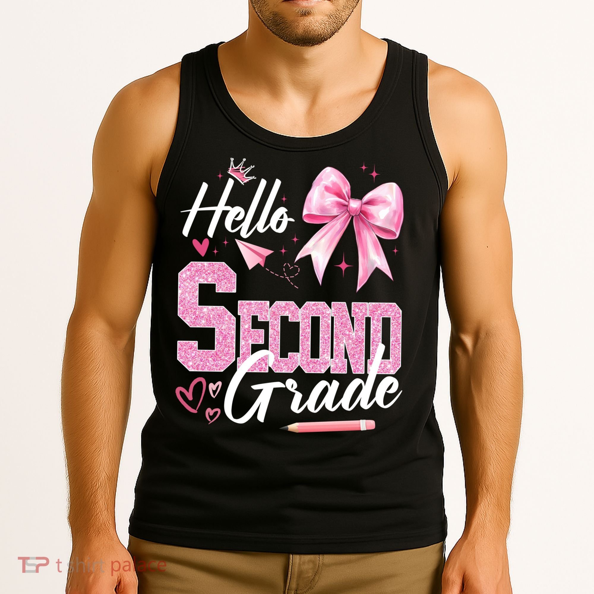 Hello Second 2nd Grade First Day Of School Coquette Teacher Tank Top