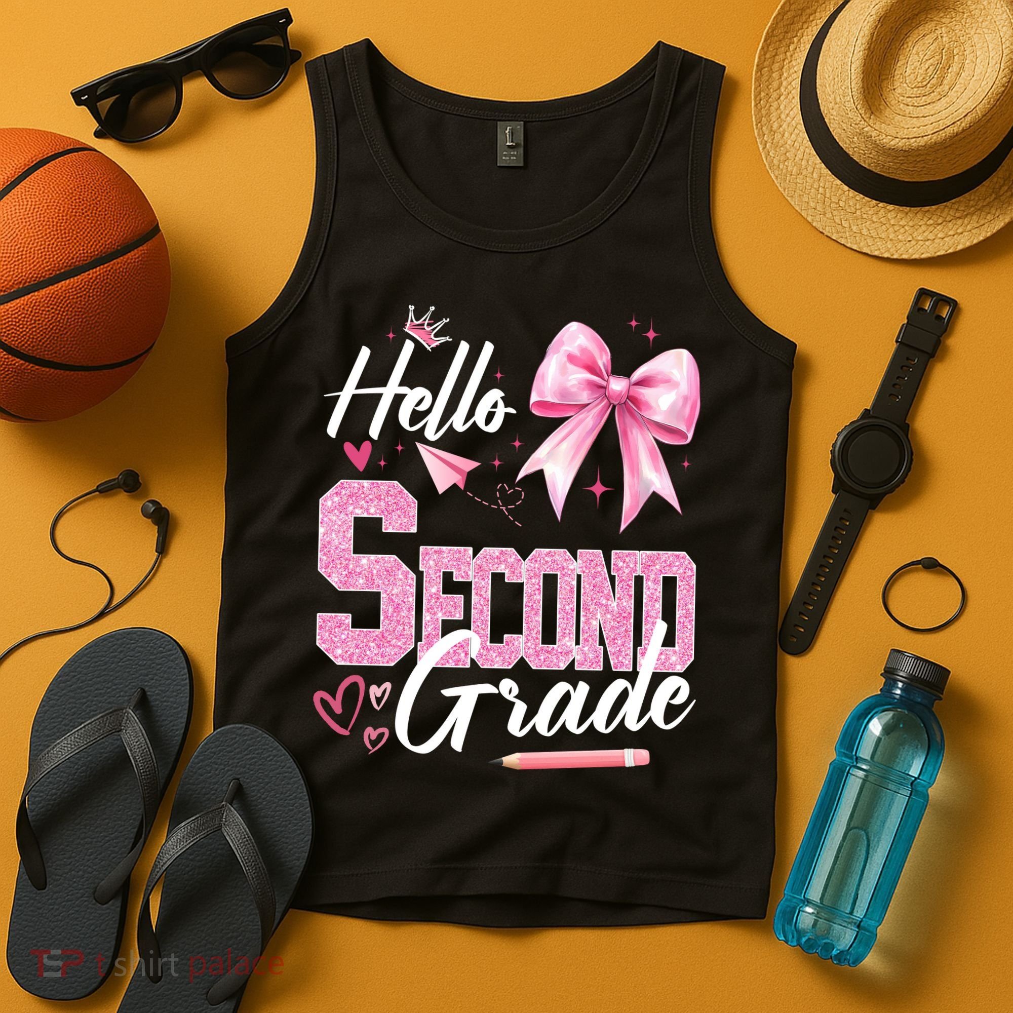 Hello Second 2nd Grade First Day Of School Coquette Teacher Tank Top