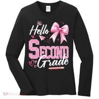 Hello Second 2nd Grade First Day Of School Coquette Teacher Women's Long Sleeve Shirt thumb 0